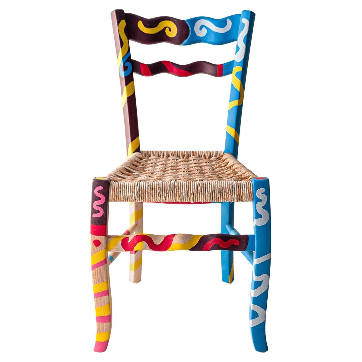Italian Hand Painted Ashwood Chair "A signurina - Sciacca" by MYOP For Sale
