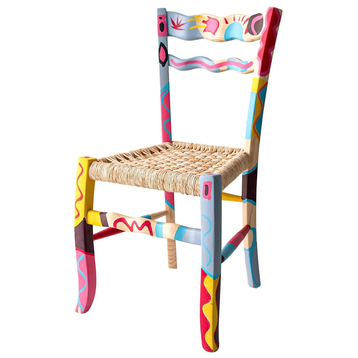 Italian Hand Painted Ashwood Chair "a Signurina - Taormina" by MYOP For Sale