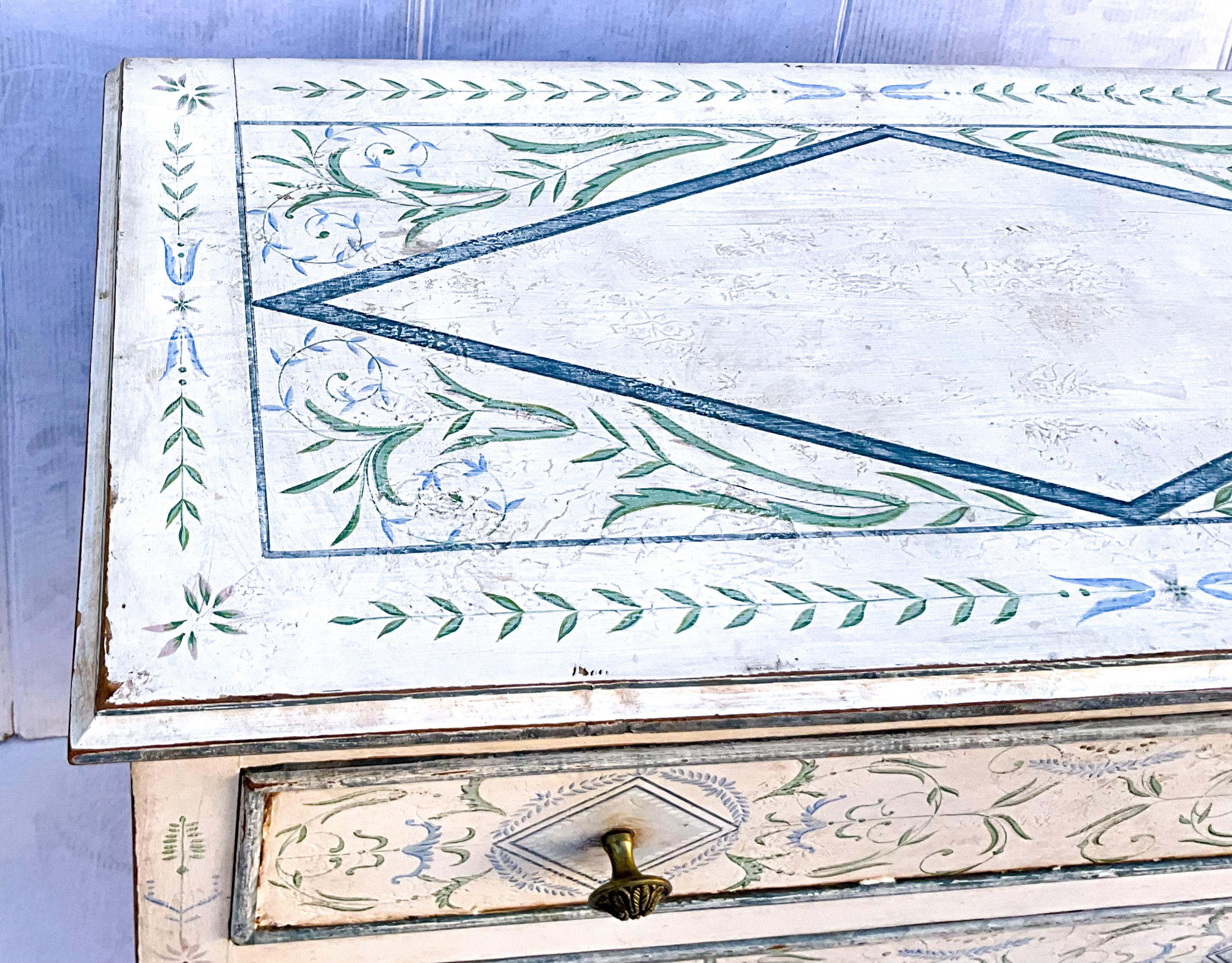 20th Century Italian Hand Painted Blue And White Italian Commode / Chest Att. Niermann Weeks For Sale