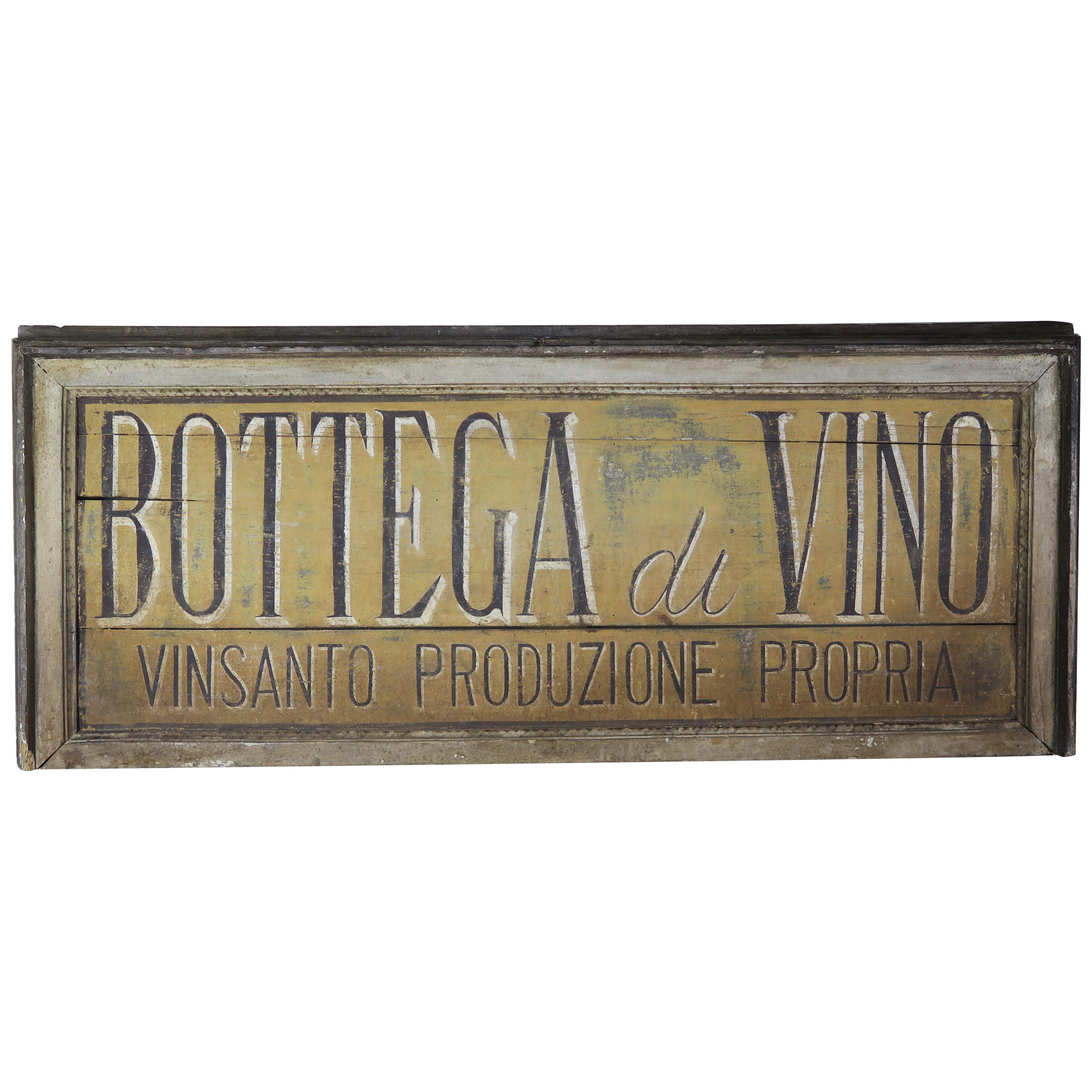 Italian Hand Painted "Bottega di Vino" Sign, circa 1900