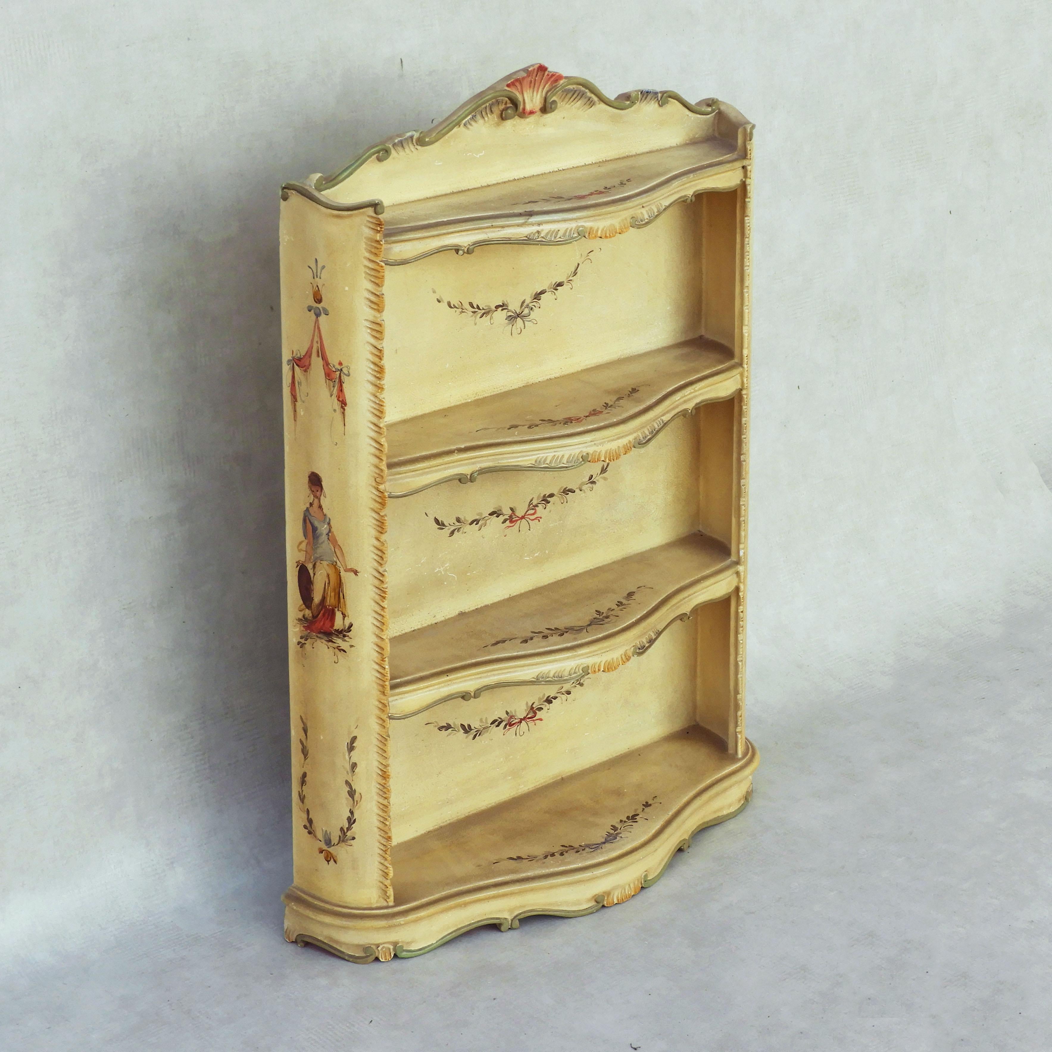 Wood Italian Hand Painted Cabinet and Shelf Ensemble C1960 