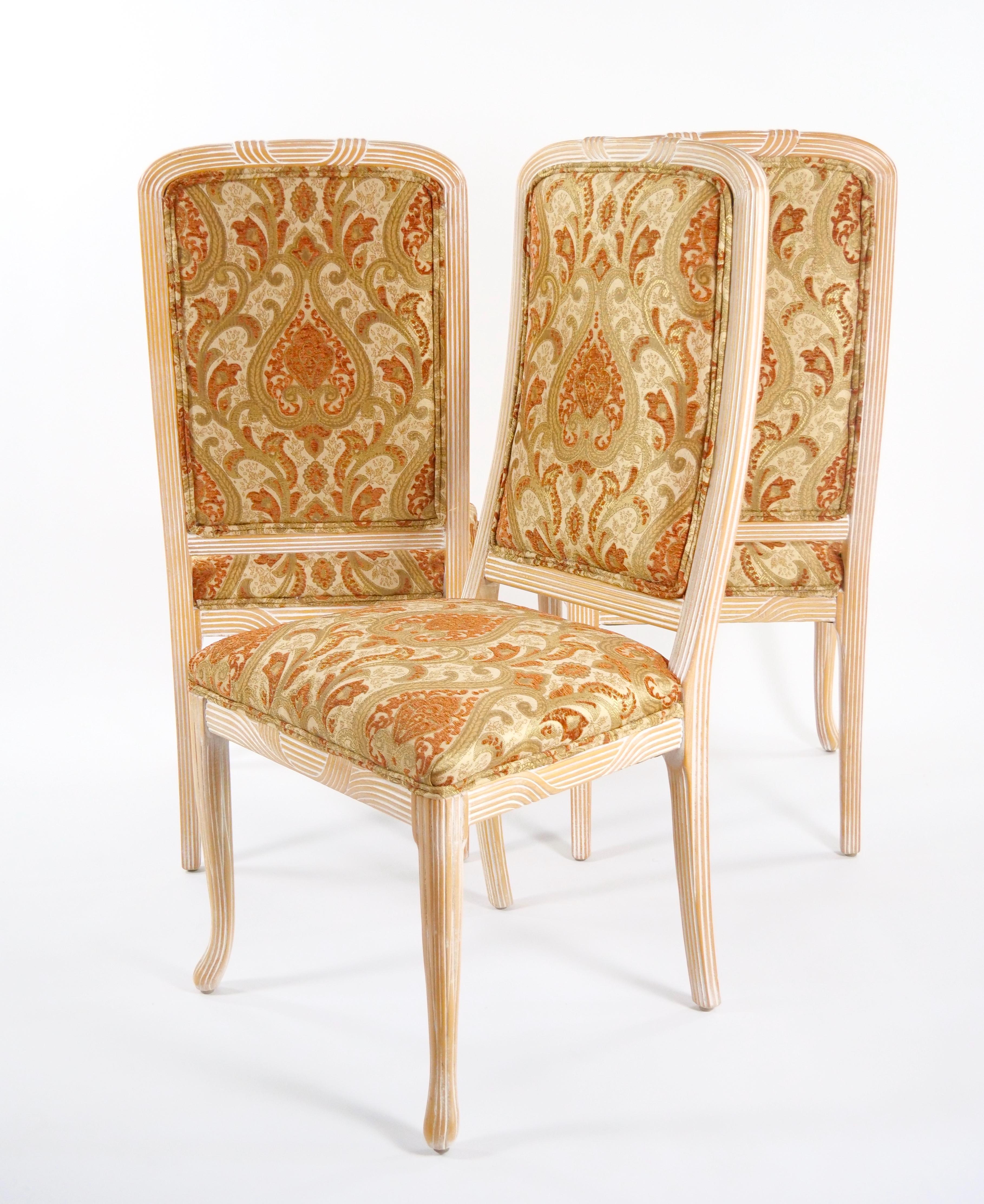 Italian Hand Painted / Carved Upholstered Dining Room Chair Set For Sale 7