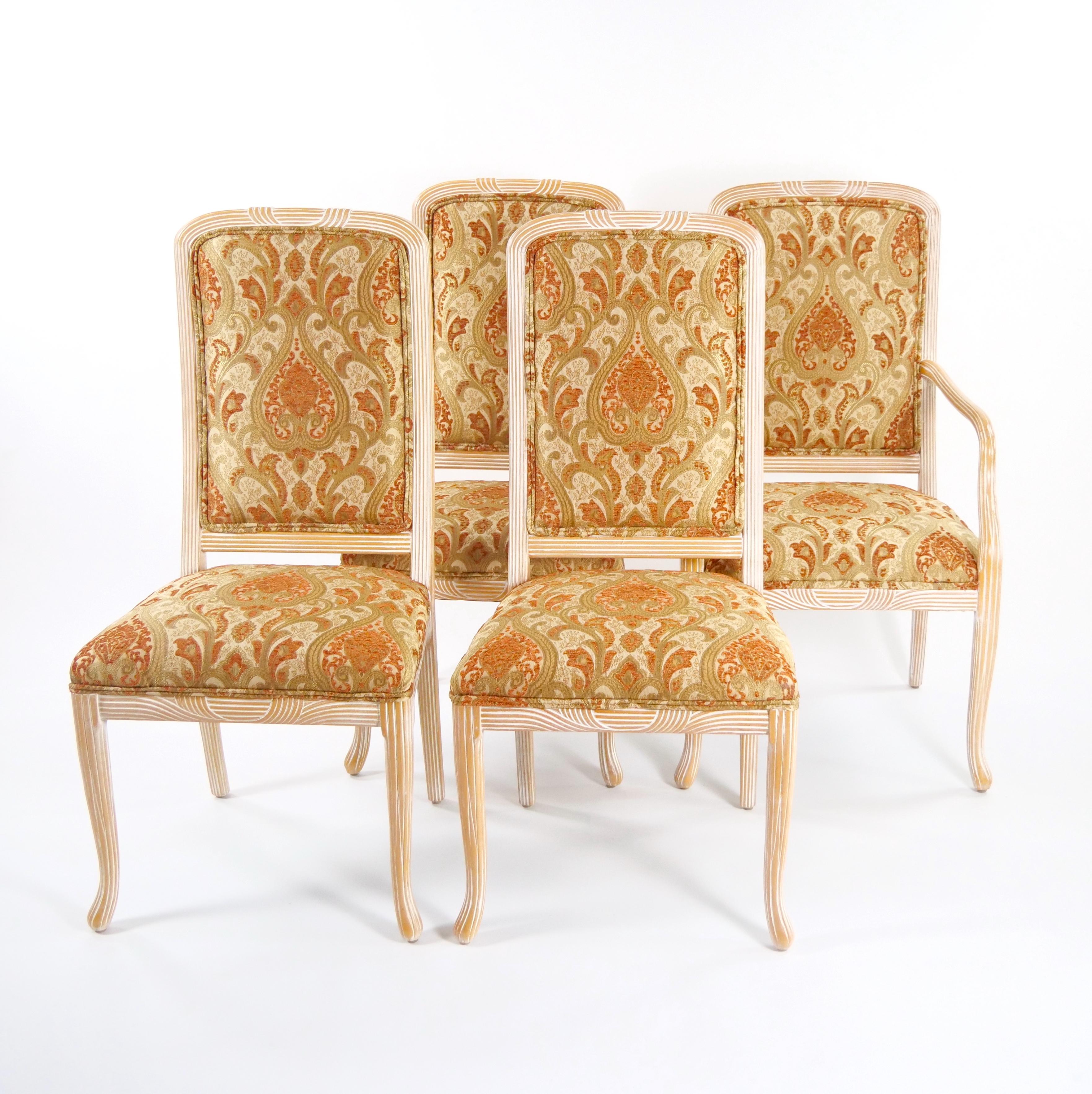 Italian Hand Painted / Carved Upholstered Dining Room Chair Set For Sale 8
