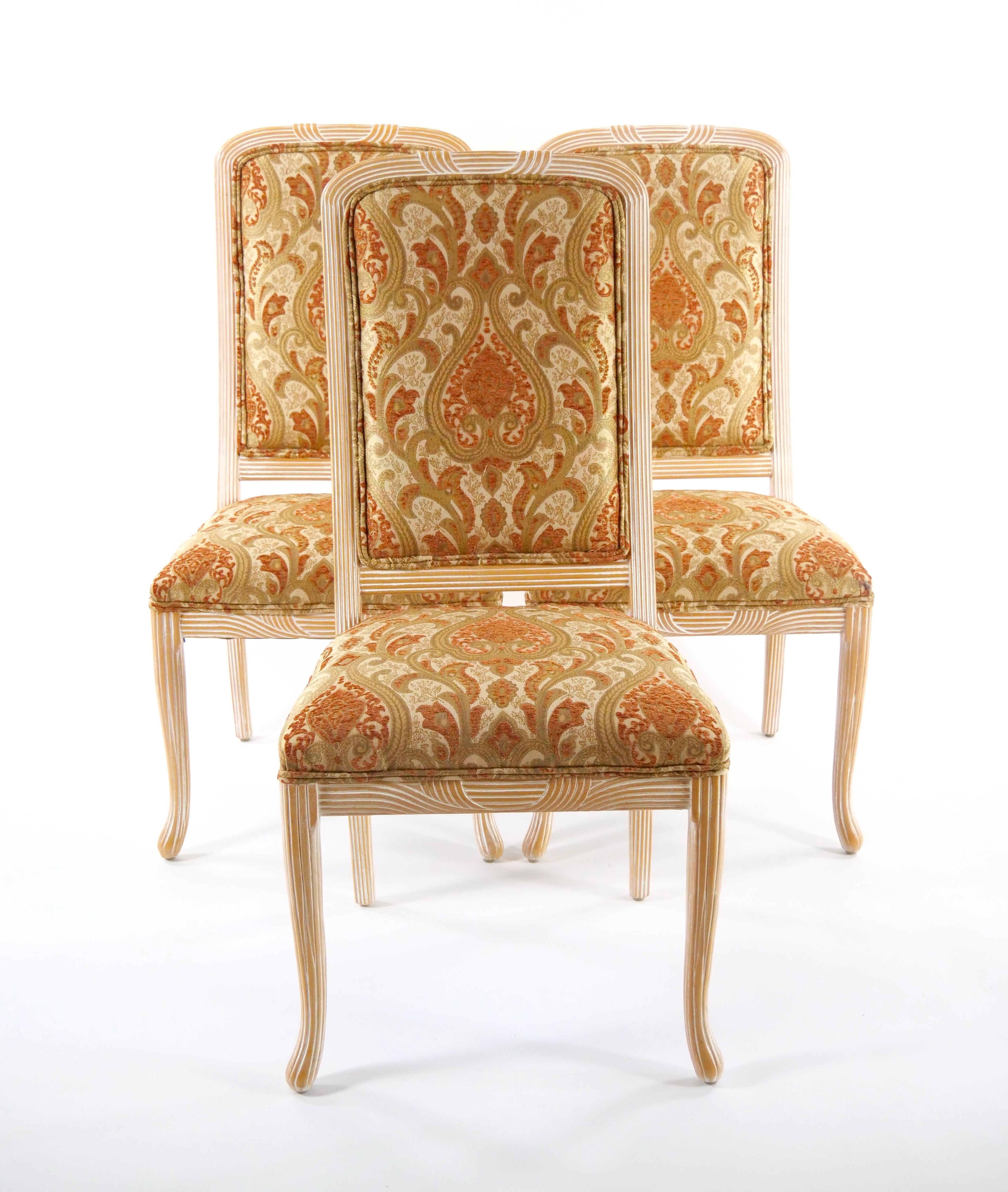 Italian Hand Painted / Carved Upholstered Dining Room Chair Set For Sale 9