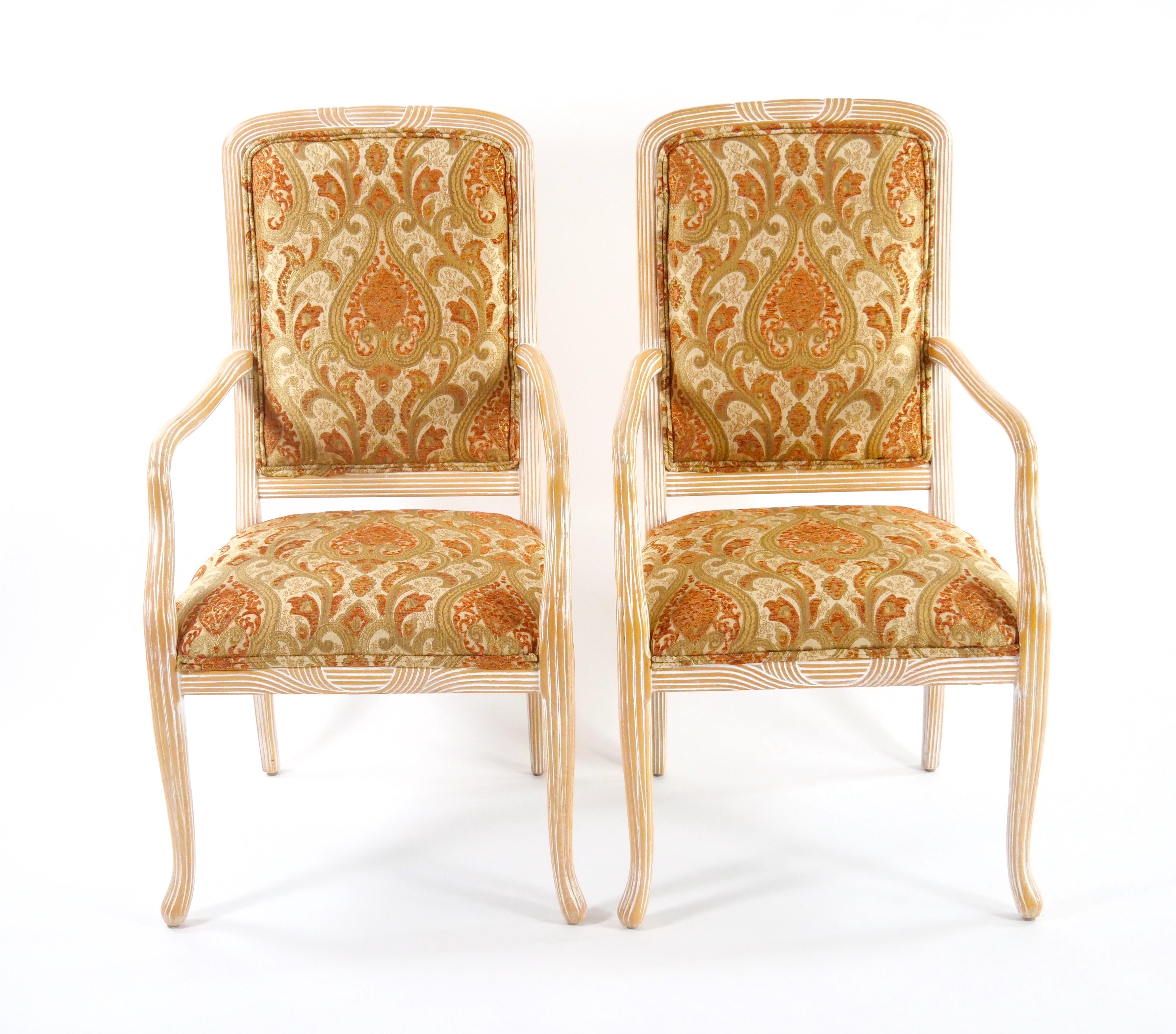 Hand-Carved Italian Hand Painted / Carved Upholstered Dining Room Chair Set For Sale