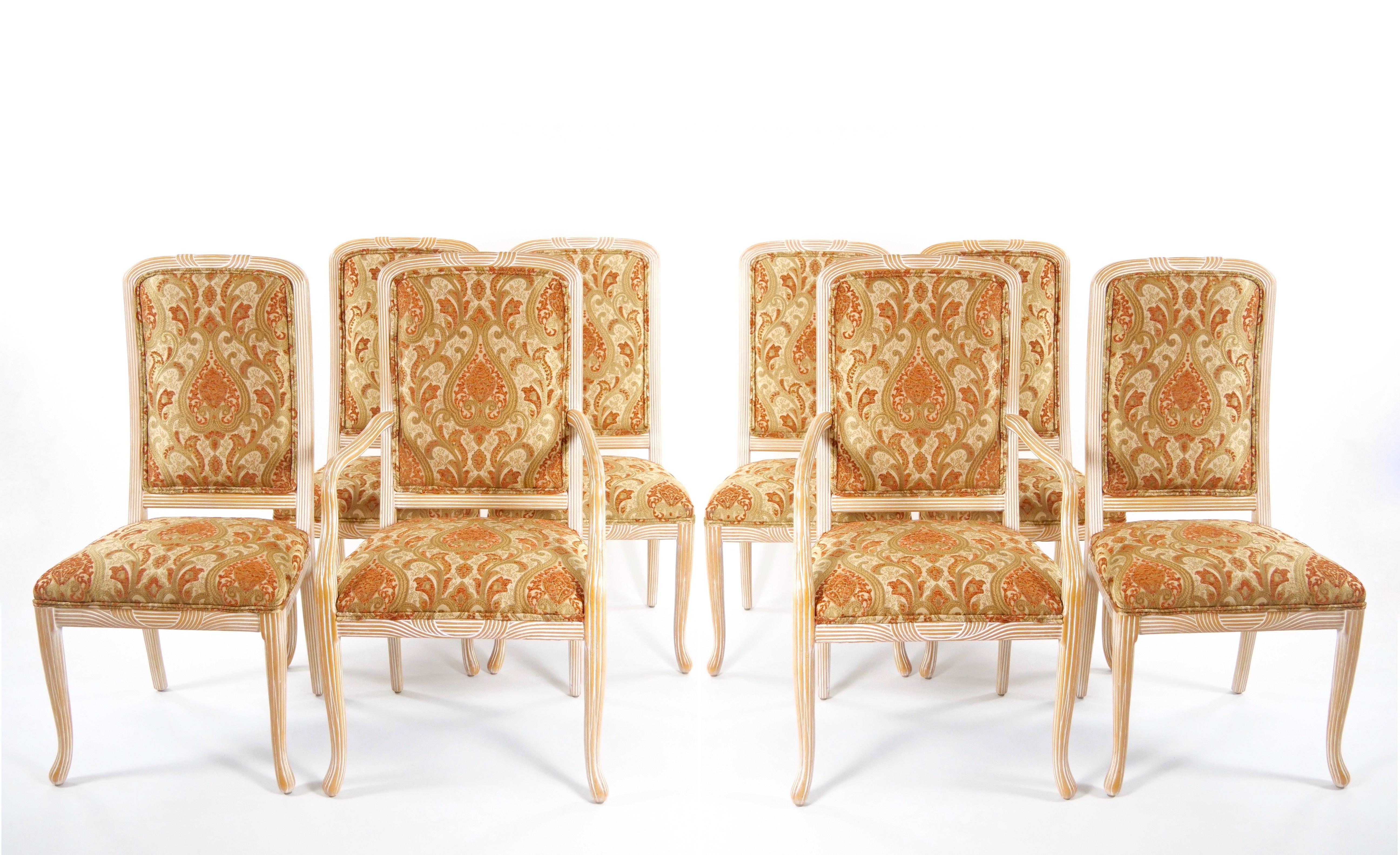 Mid-20th Century Italian Hand Painted / Carved Upholstered Dining Room Chair Set For Sale