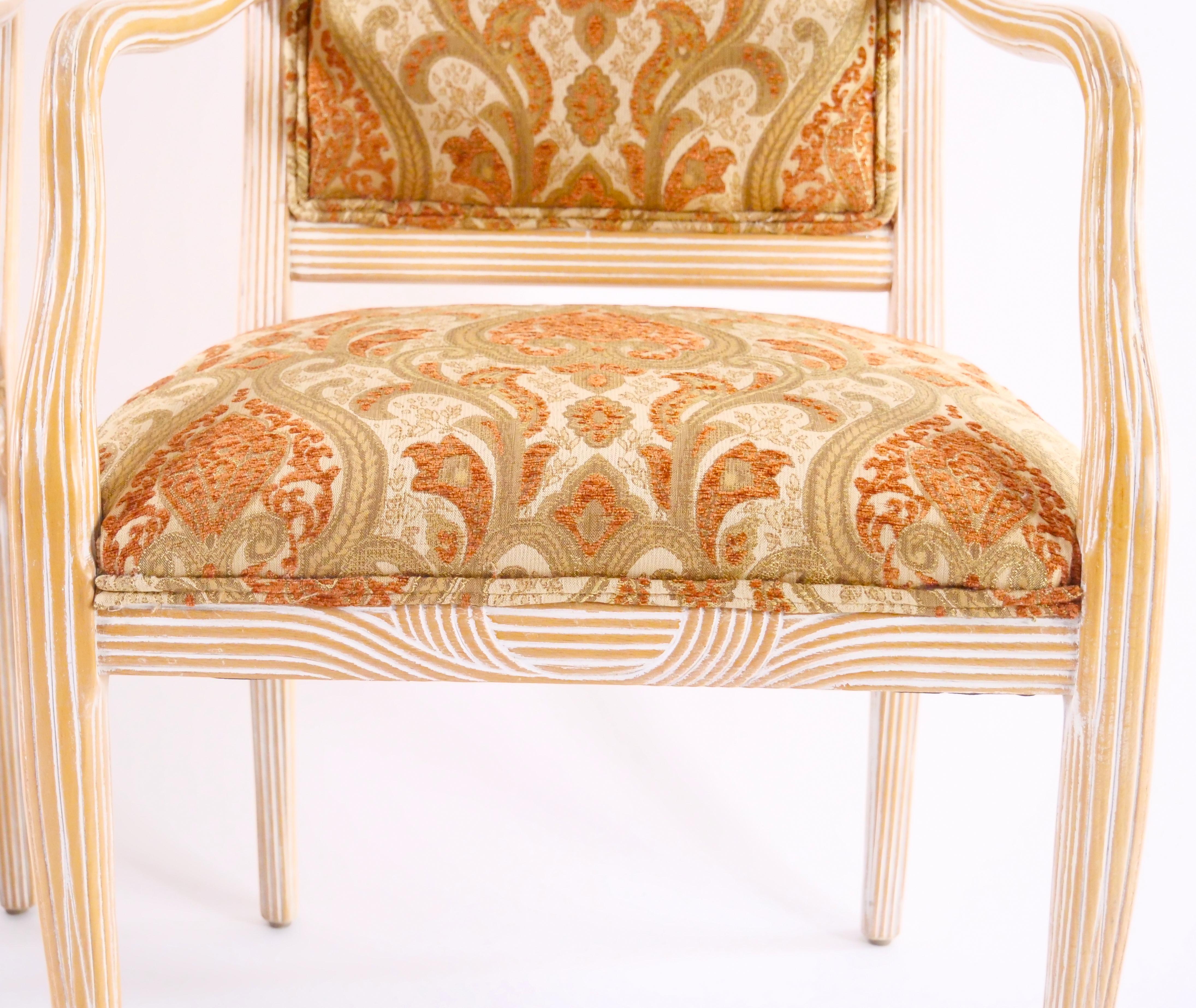 Italian Hand Painted / Carved Upholstered Dining Room Chair Set For Sale 3