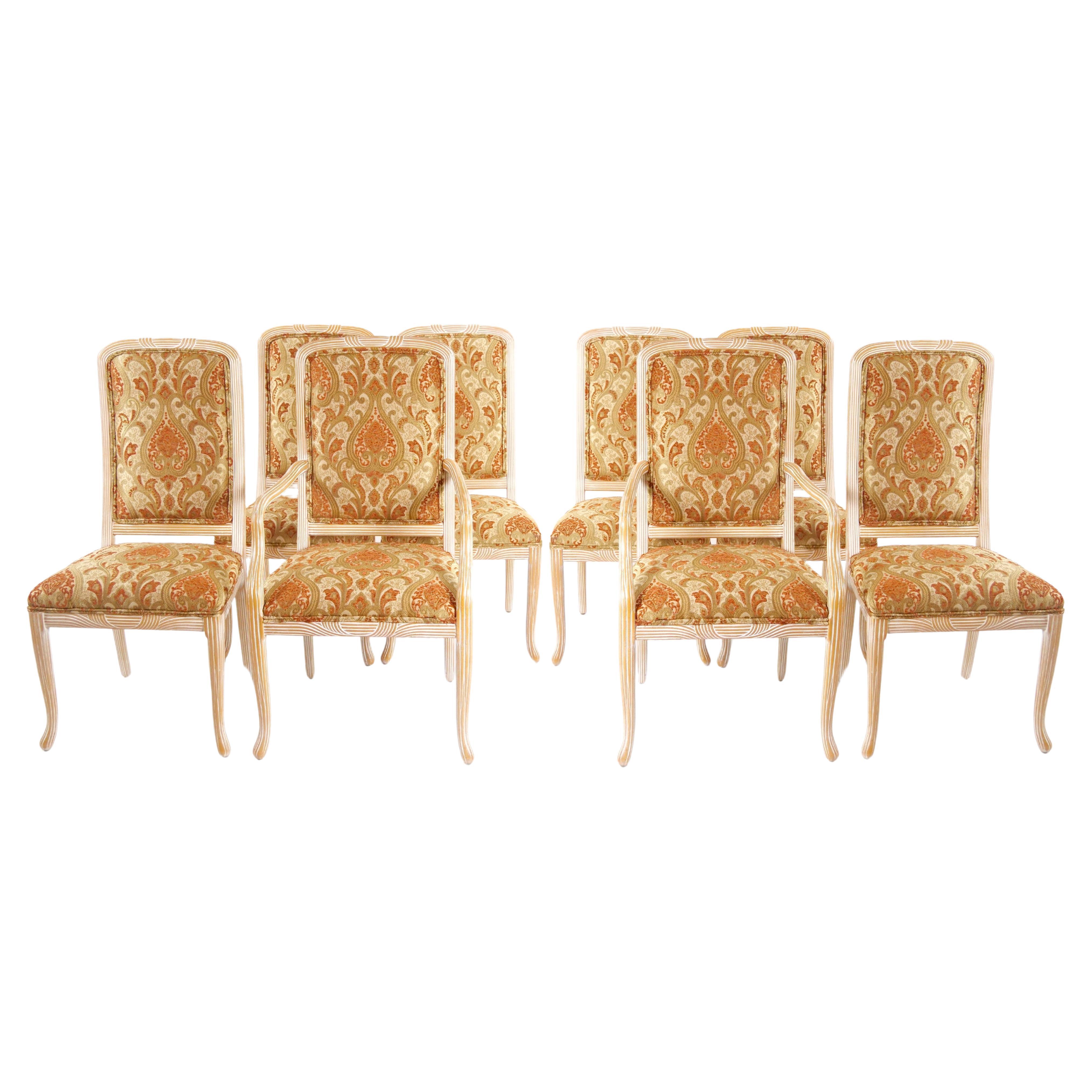 Italian Hand Painted / Carved Upholstered Dining Room Chair Set For Sale