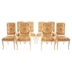 Used Italian Hand Painted / Carved Upholstered Dining Room Chair Set