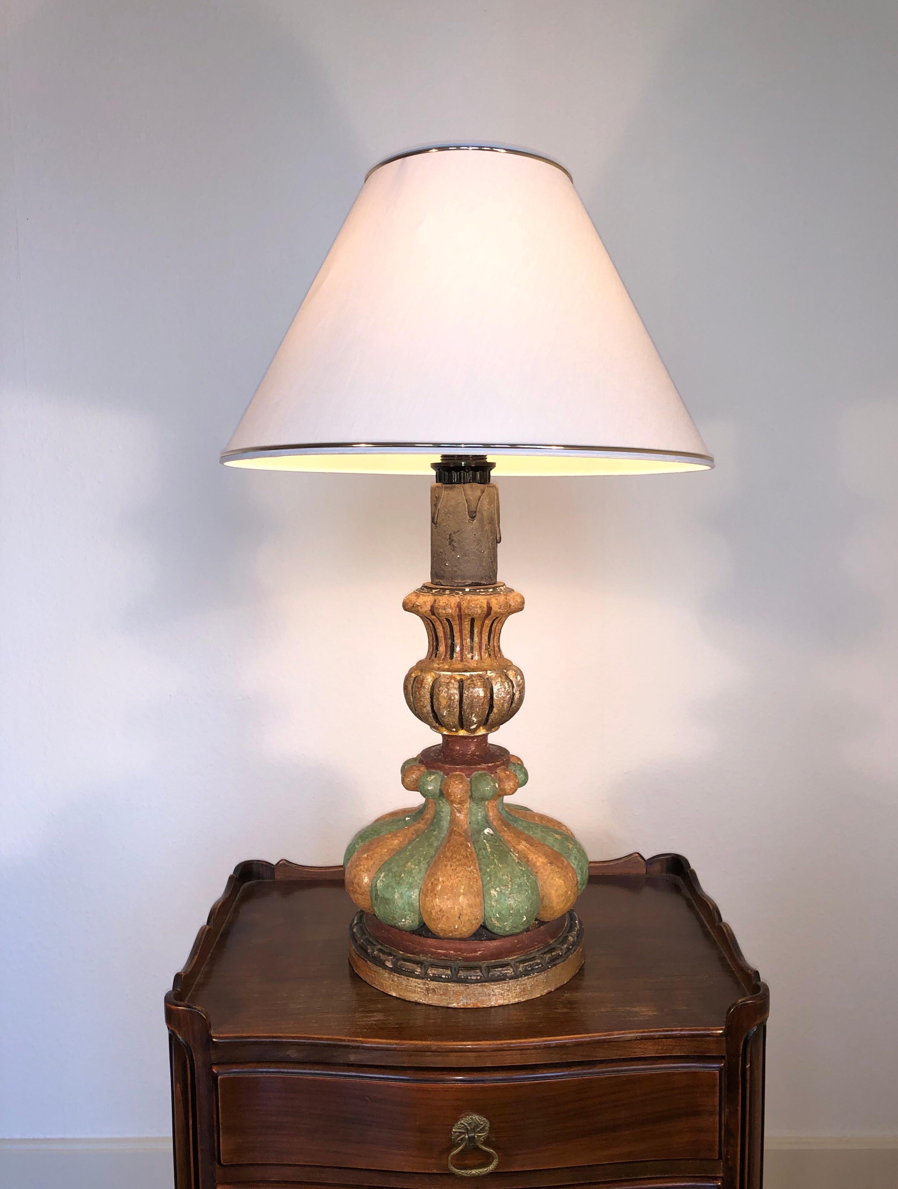 Mid-Century Modern Italian Hand Painted Carved Wood Table Lamp, Midcentury, circa 1980 ON SALE 