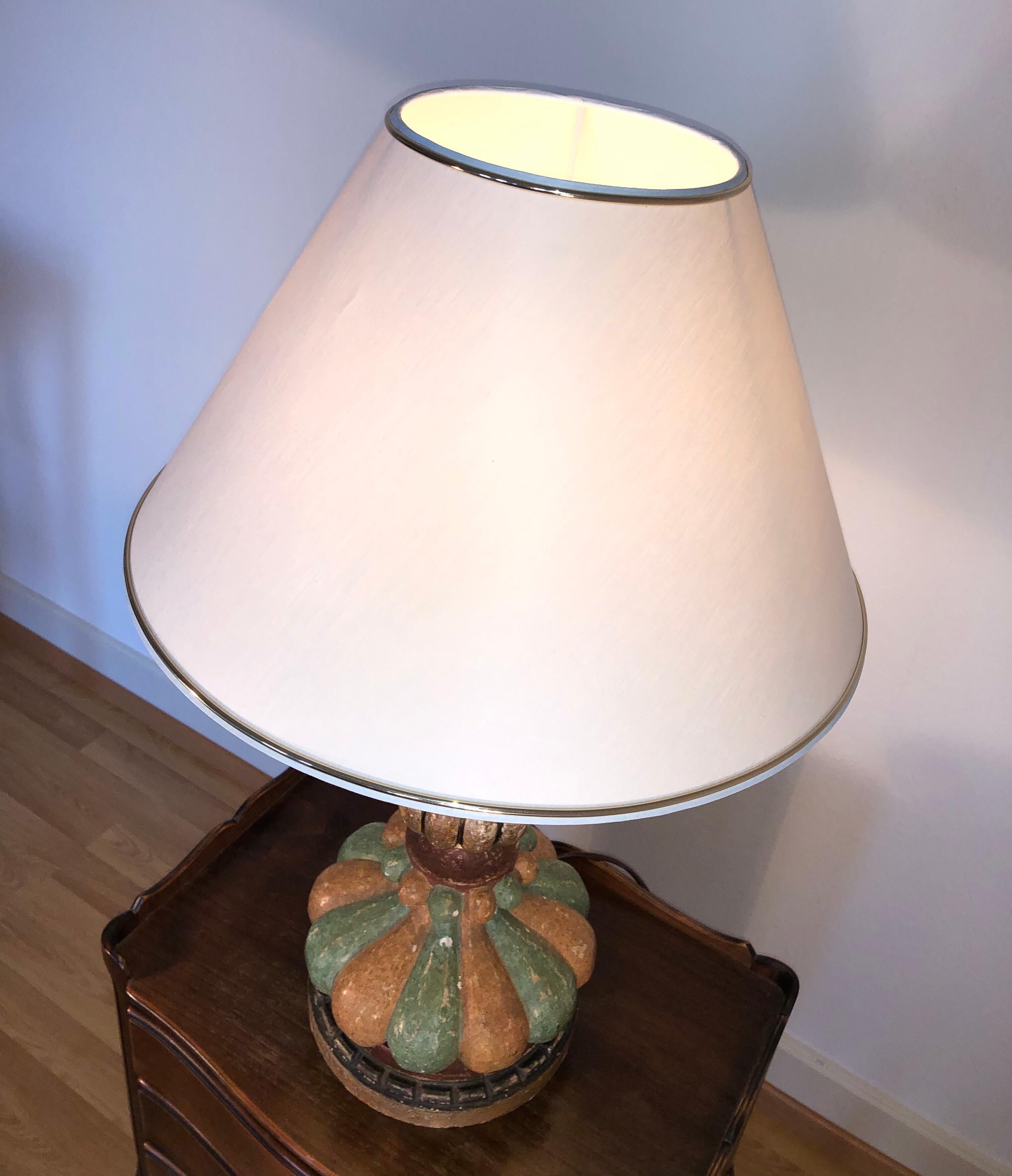 Italian Hand Painted Carved Wood Table Lamp, Midcentury, circa 1980 ON SALE  In Good Condition In Sofia, BG