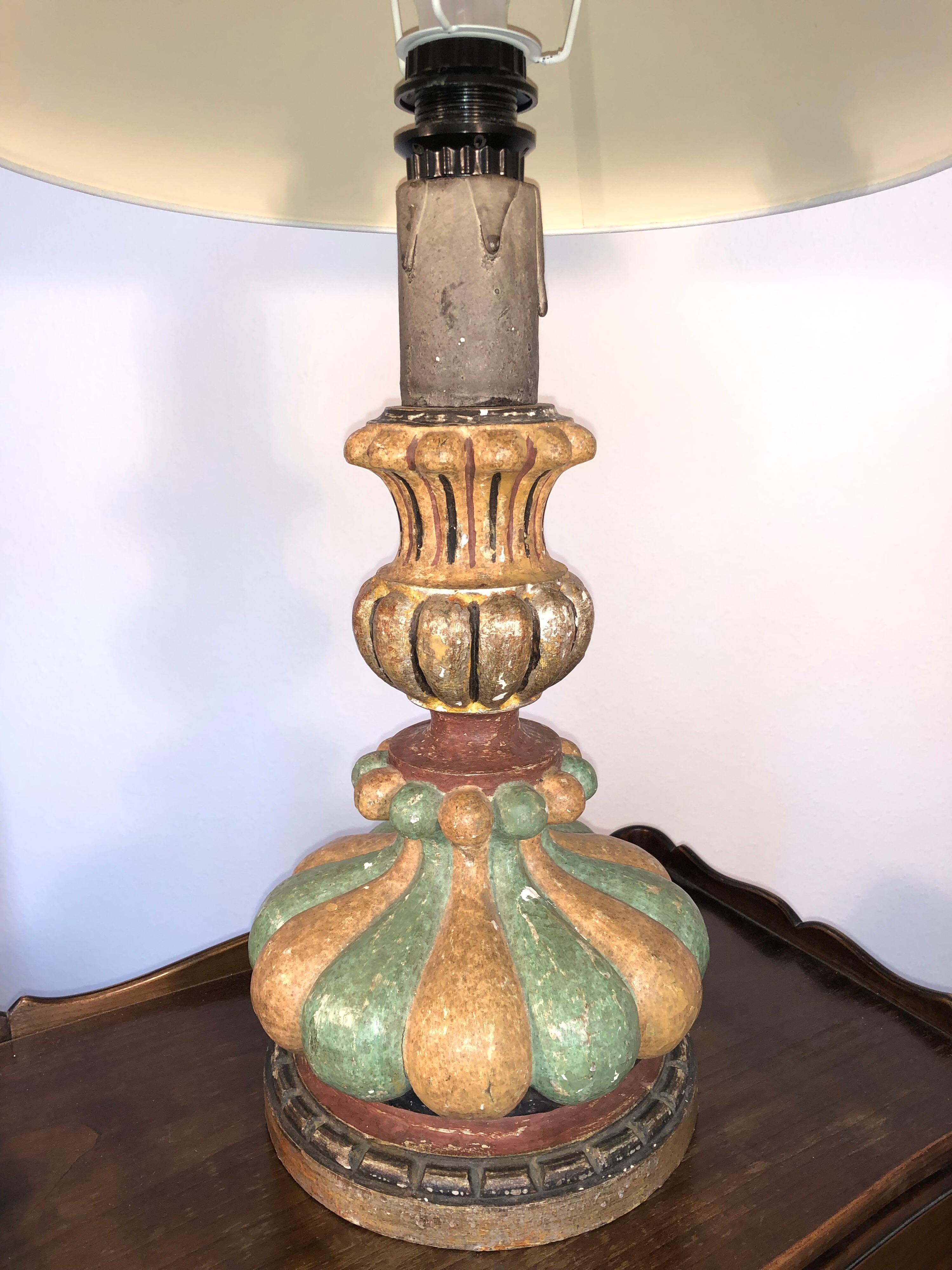 Italian Hand Painted Carved Wood Table Lamp, Midcentury, circa 1980 ON SALE  2
