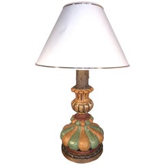 Italian Hand Painted Carved Wood Table Lamp, Midcentury, circa 1980 ON SALE
