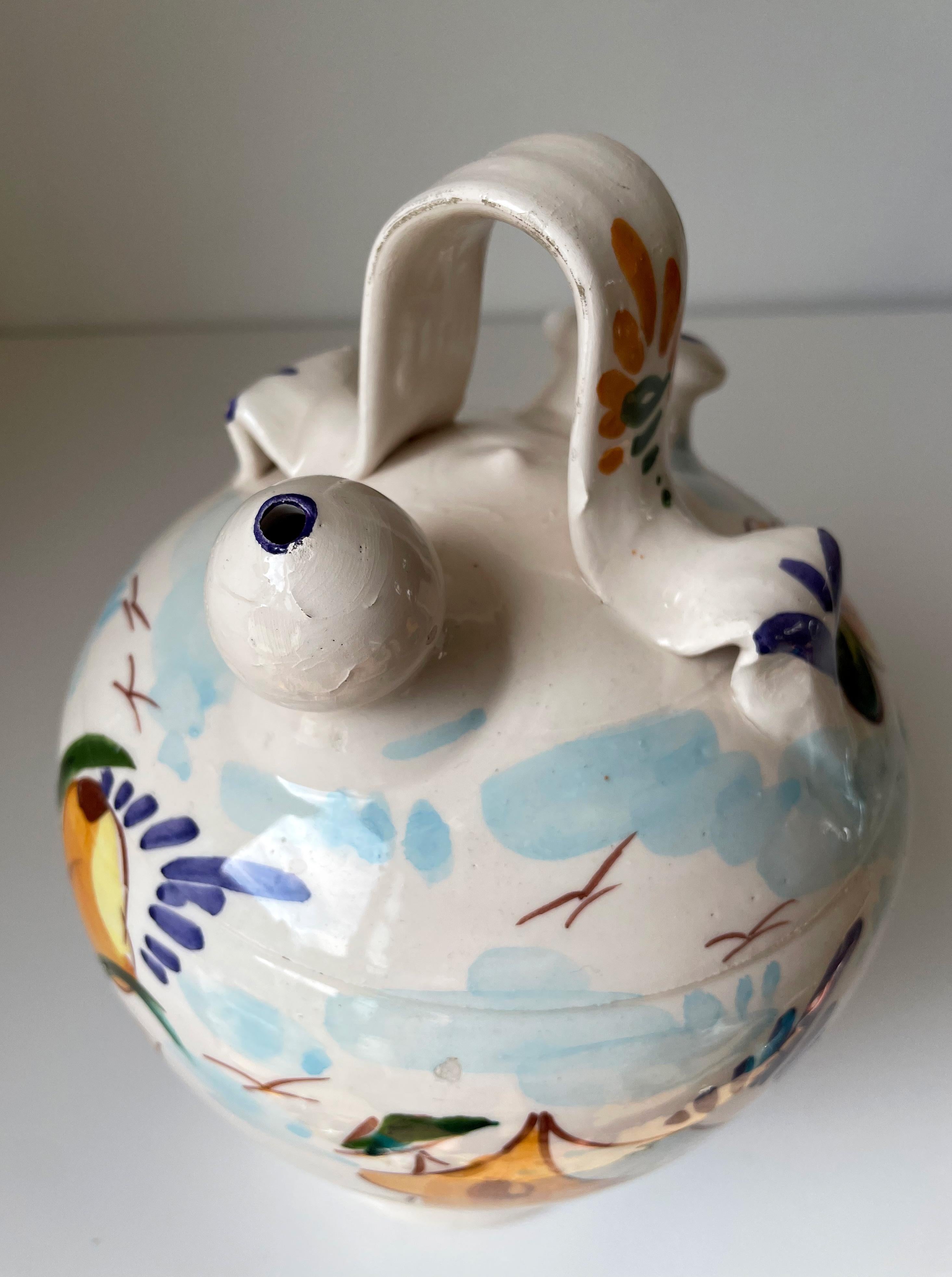 Italian Hand Painted Ceramic Bottle Pitcher Vase, 1960s For Sale 5