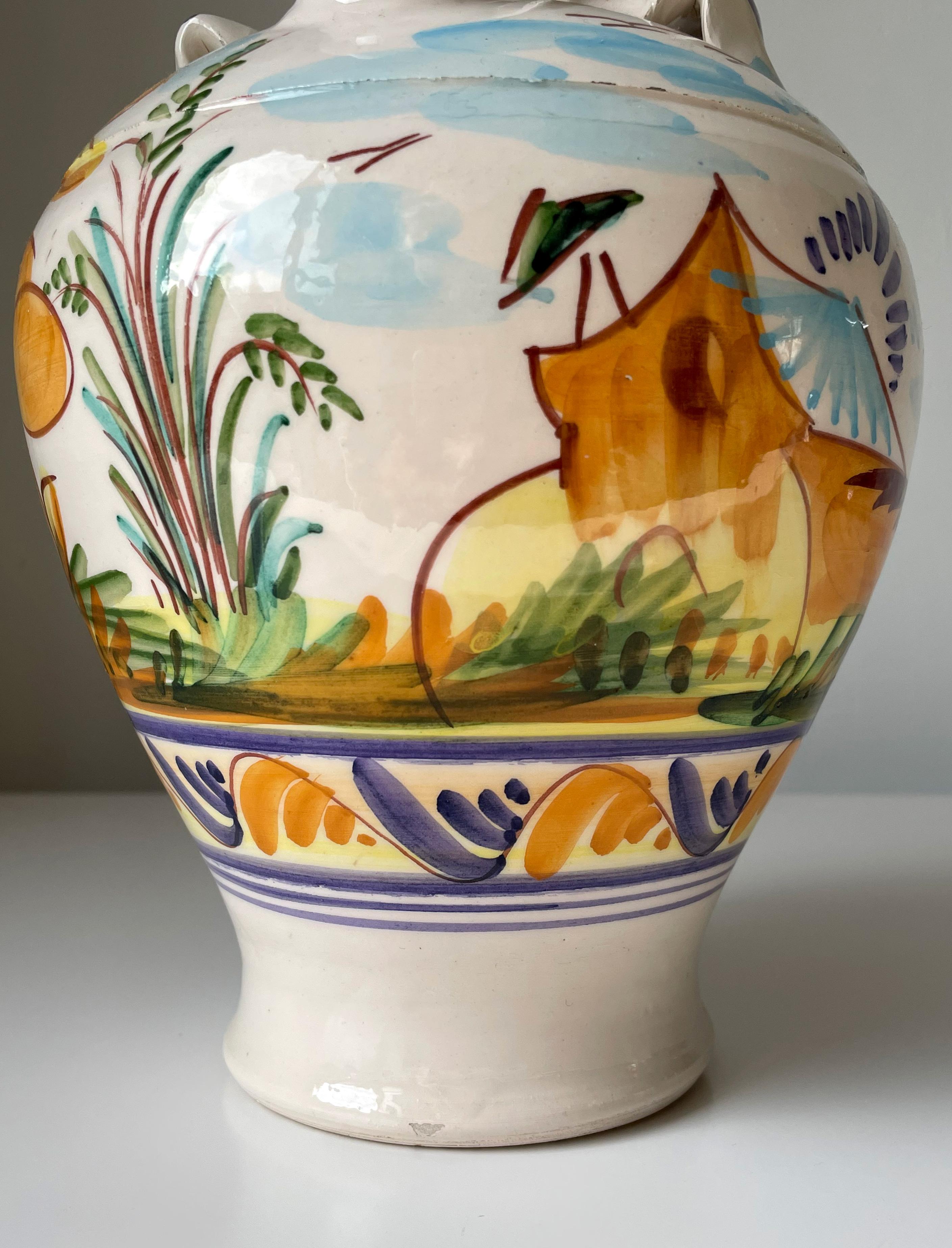 Italian Hand Painted Ceramic Bottle Pitcher Vase, 1960s For Sale 6