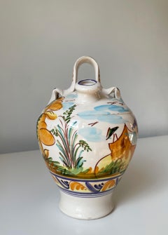 Italian Hand Painted Ceramic Bottle Pitcher Vase, 1960s