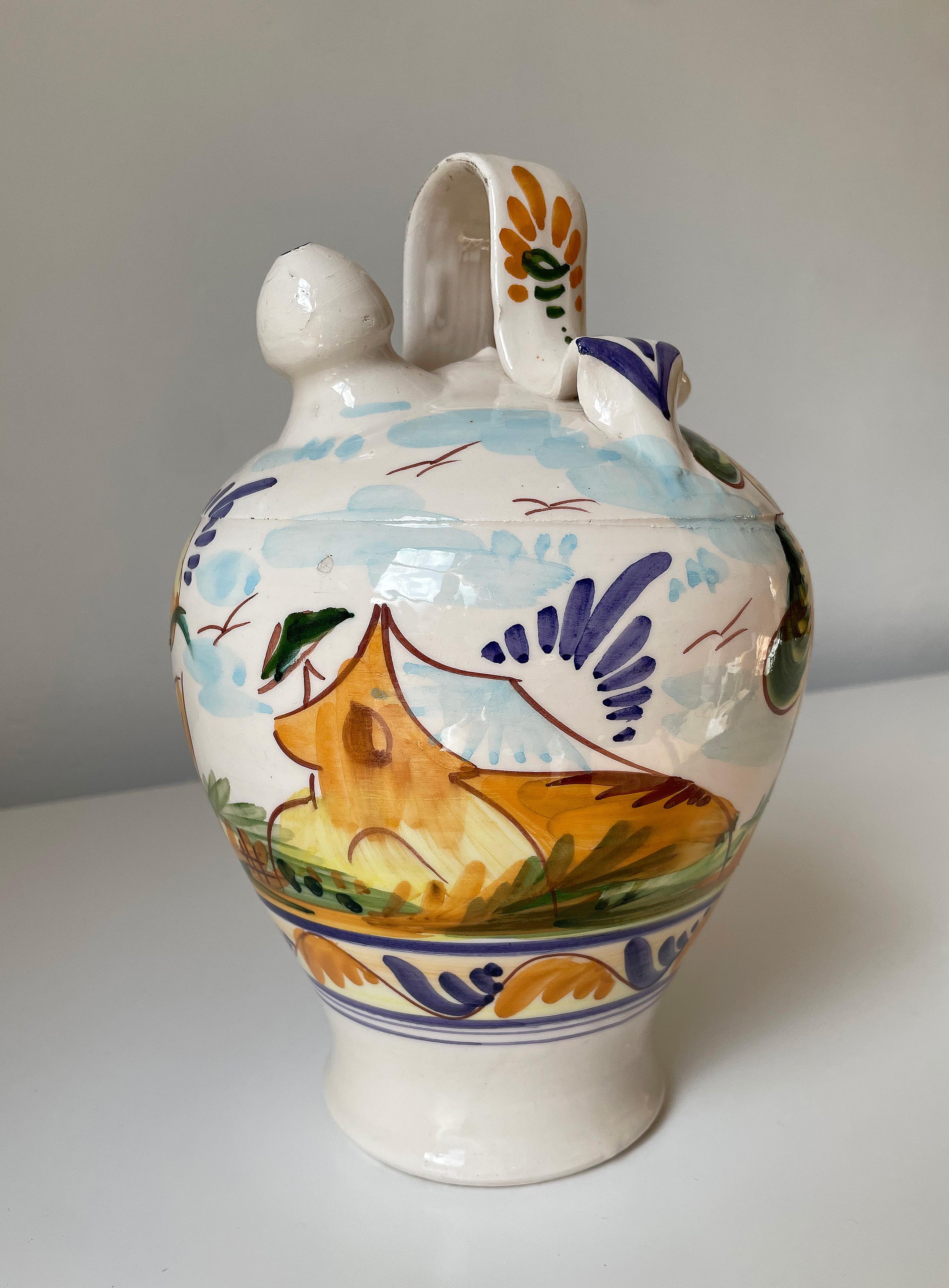 Italian Hand Painted Ceramic Bottle Pitcher Vase, 1960s In Good Condition For Sale In Copenhagen, DK