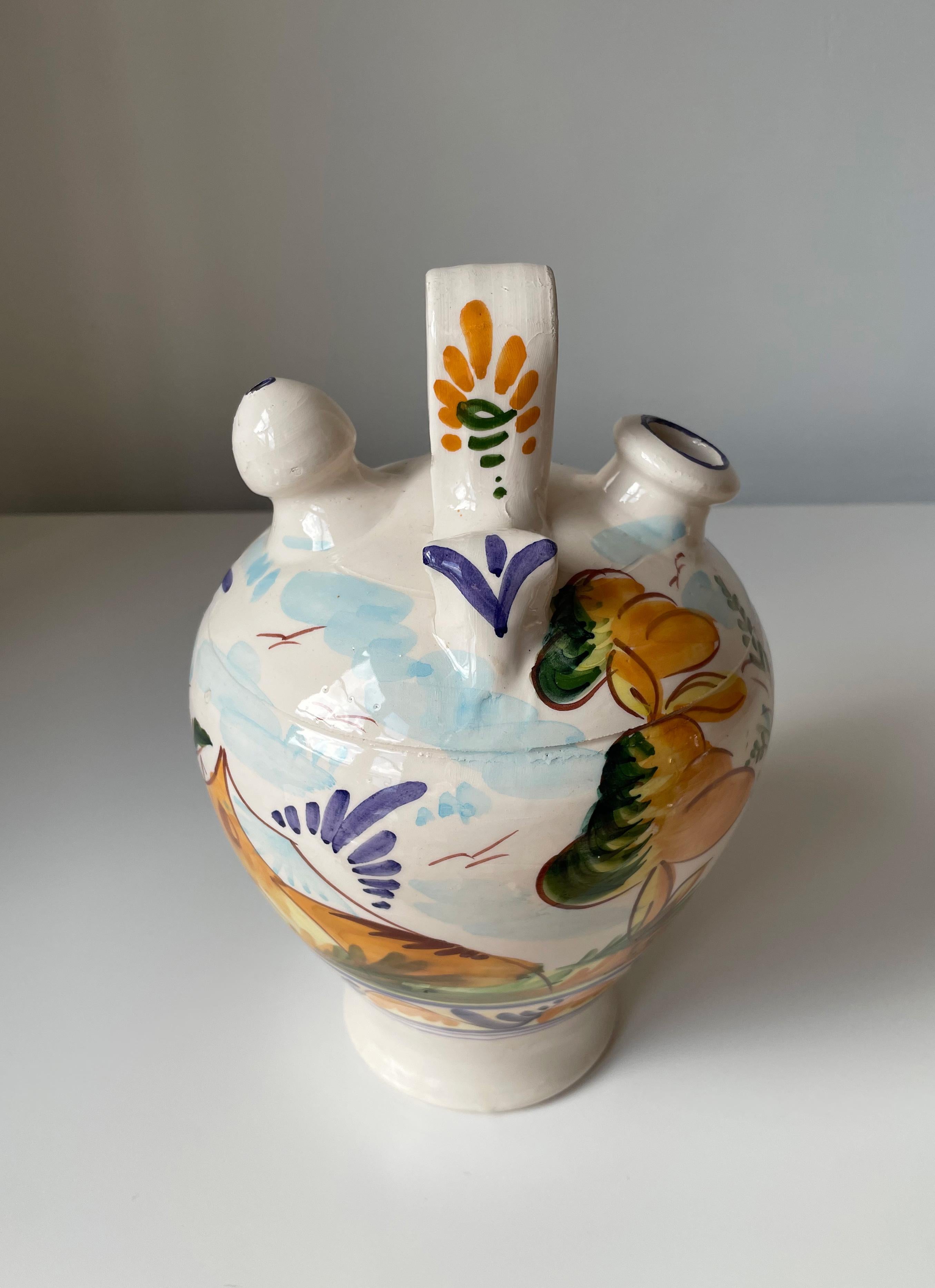 Italian Hand Painted Ceramic Bottle Pitcher Vase, 1960s For Sale 2