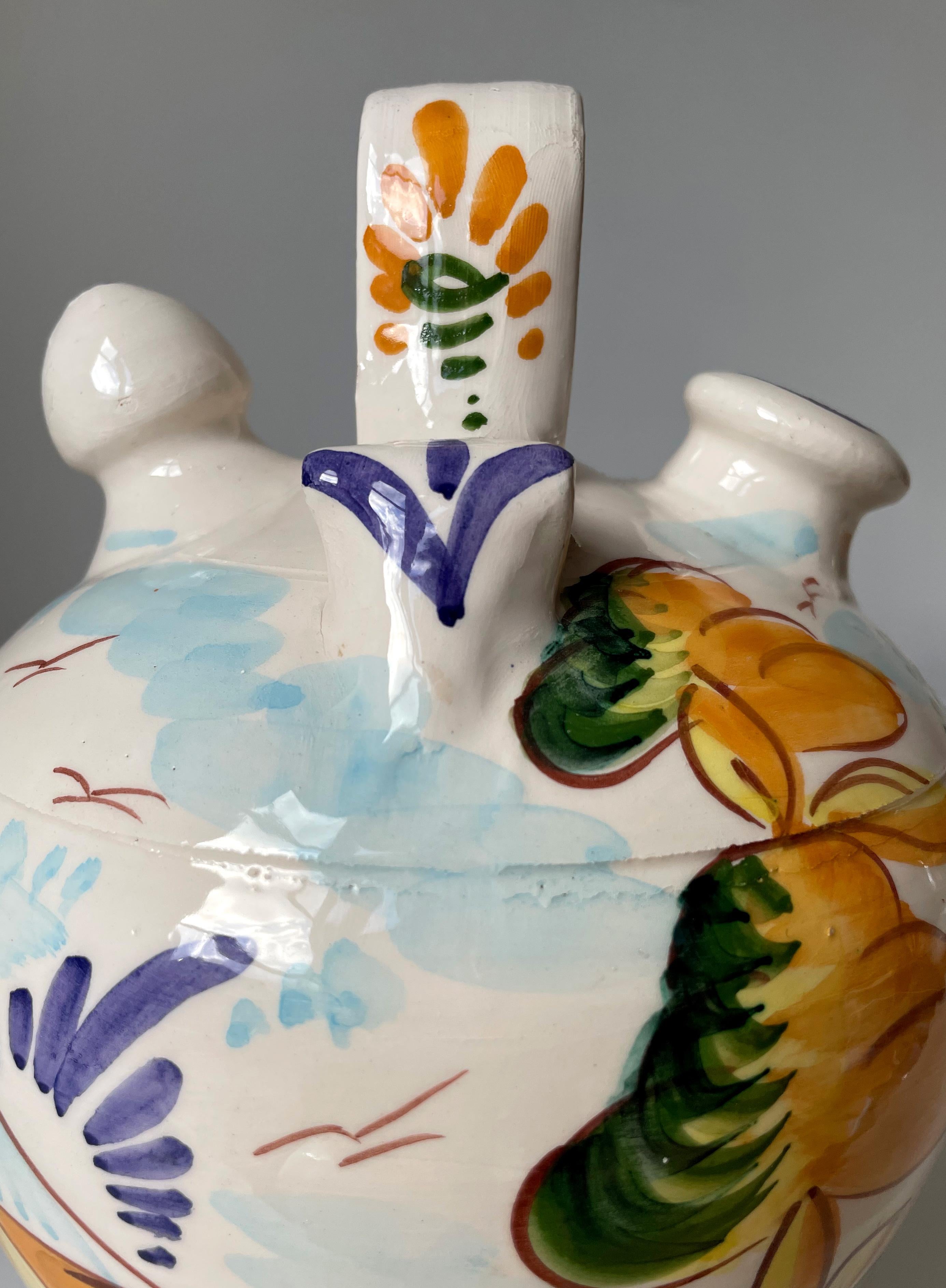 Italian Hand Painted Ceramic Bottle Pitcher Vase, 1960s For Sale 3