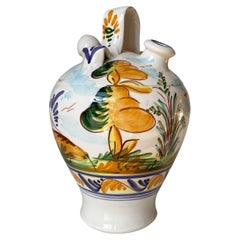 Italian Hand Painted Ceramic Bottle Pitcher Vase, 1960s