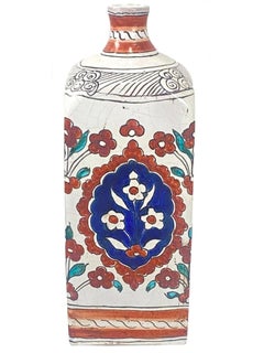Italian Hand-Painted Ceramic Bottle with Floral Design  Vintage Apothecary Deco
