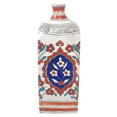 Italian Hand-Painted Ceramic Bottle with Floral Design Vintage Apothecary Deco