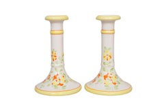 Italian Hand Painted Ceramic Candlestick Holders - a Pair