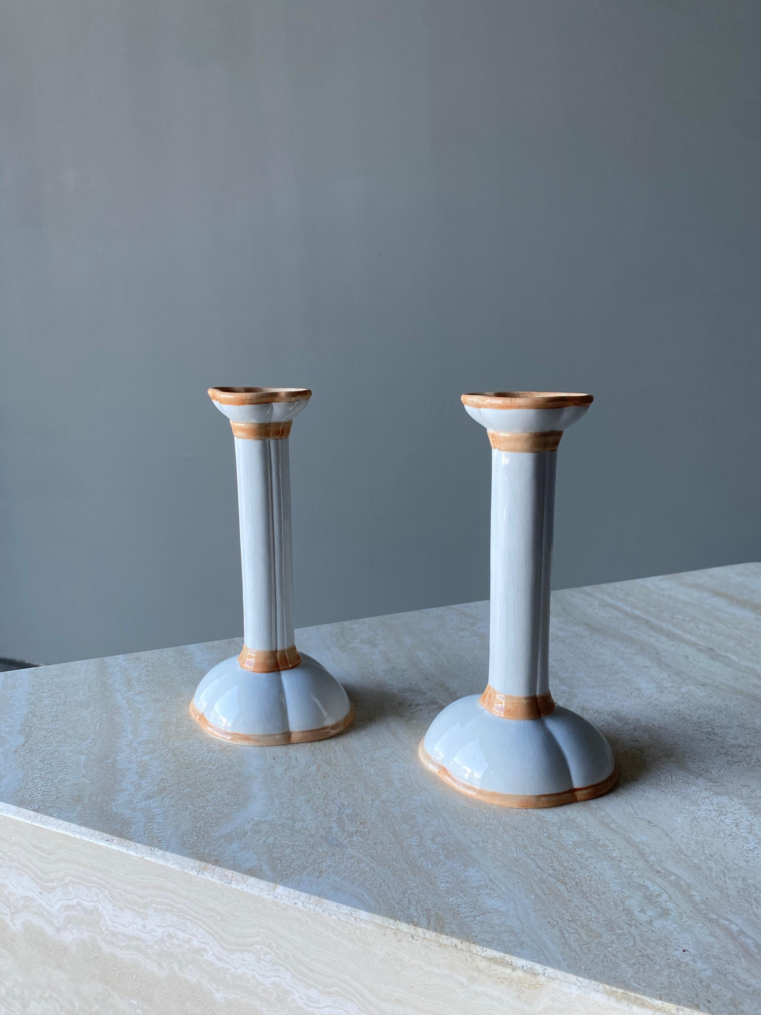 Italian Hand Painted Ceramic Candlesticks, 1960s For Sale 4
