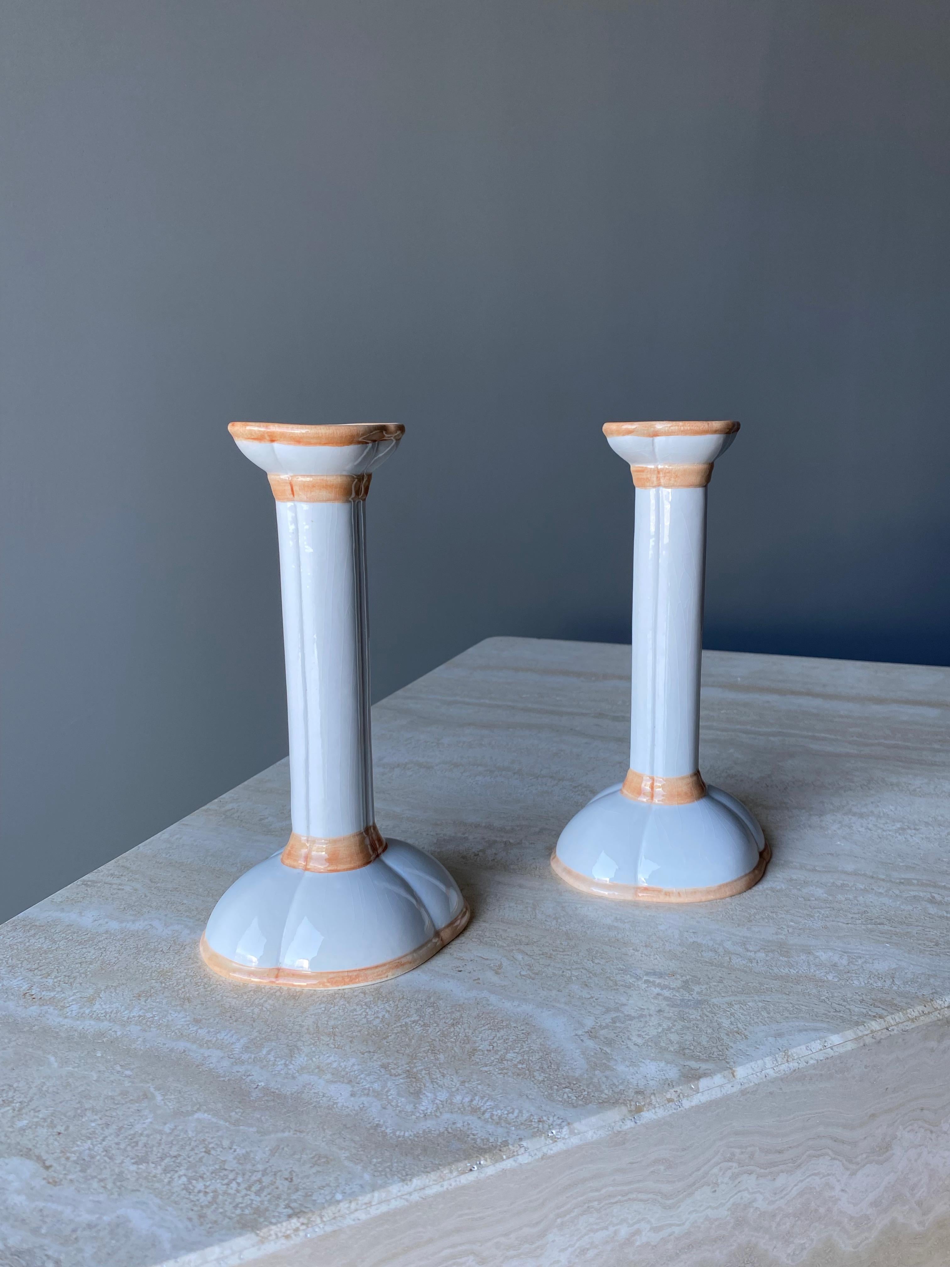 Italian Hand Painted Ceramic Candlesticks, 1960s For Sale 6