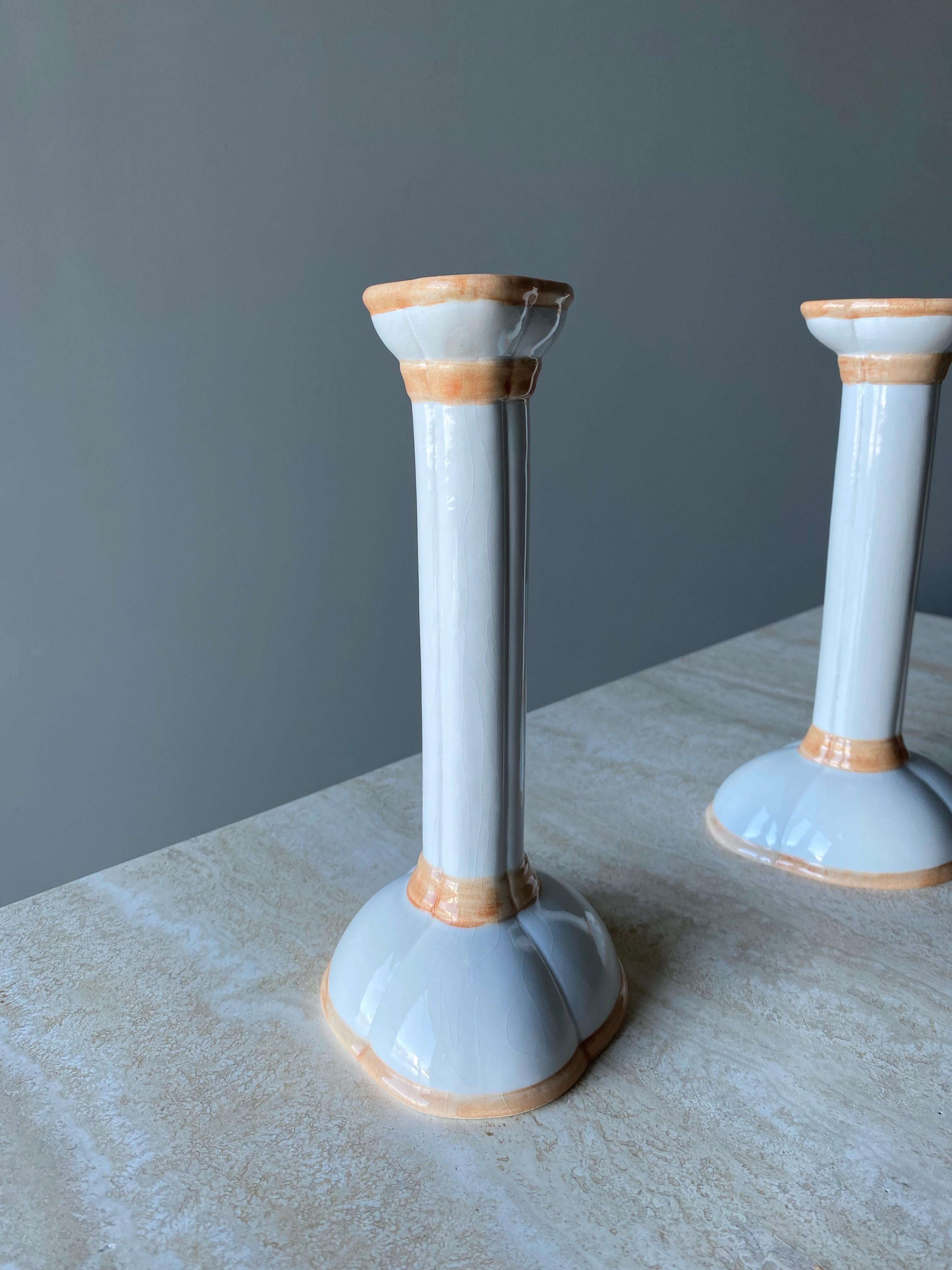 Italian Hand Painted Ceramic Candlesticks, 1960s For Sale 9