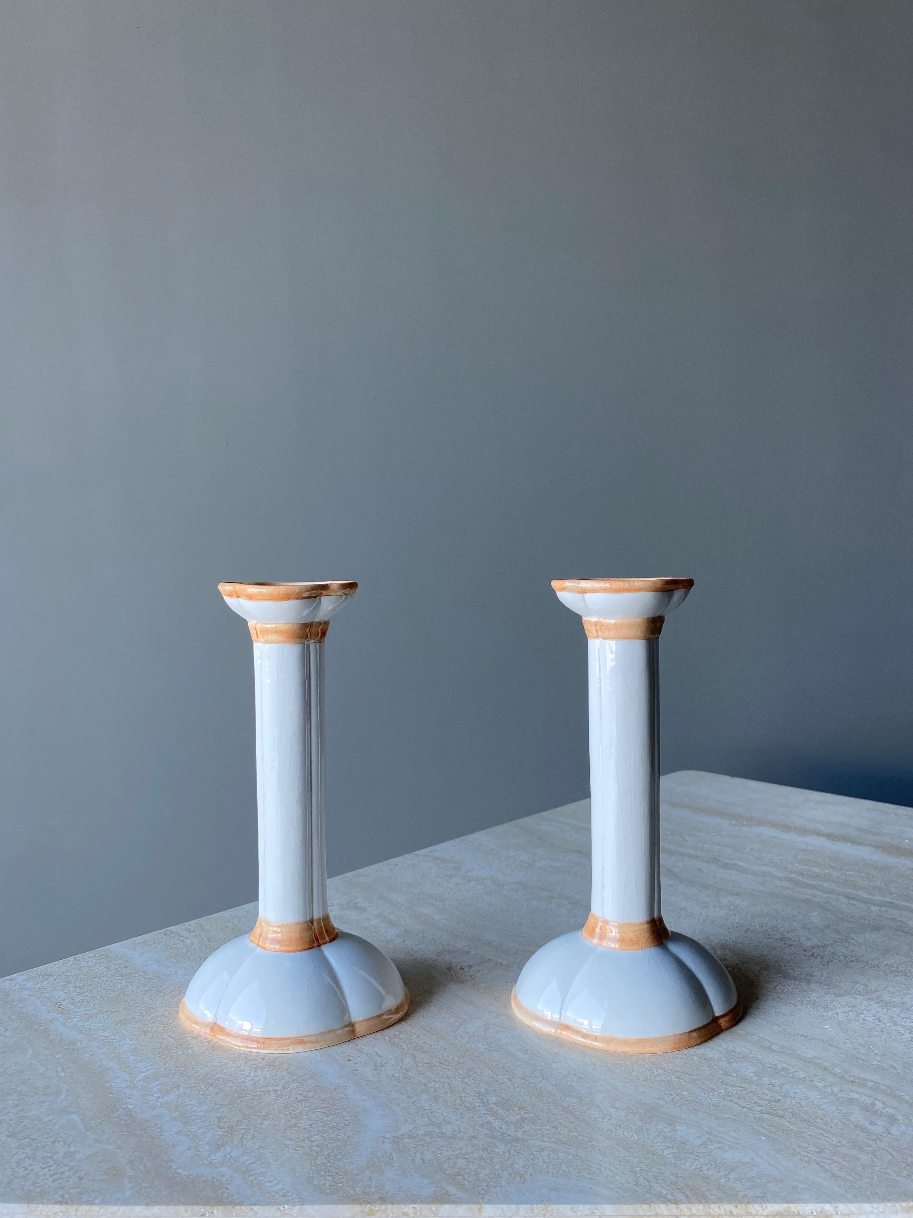 Mid-Century Modern Italian Hand Painted Ceramic Candlesticks, 1960s For Sale