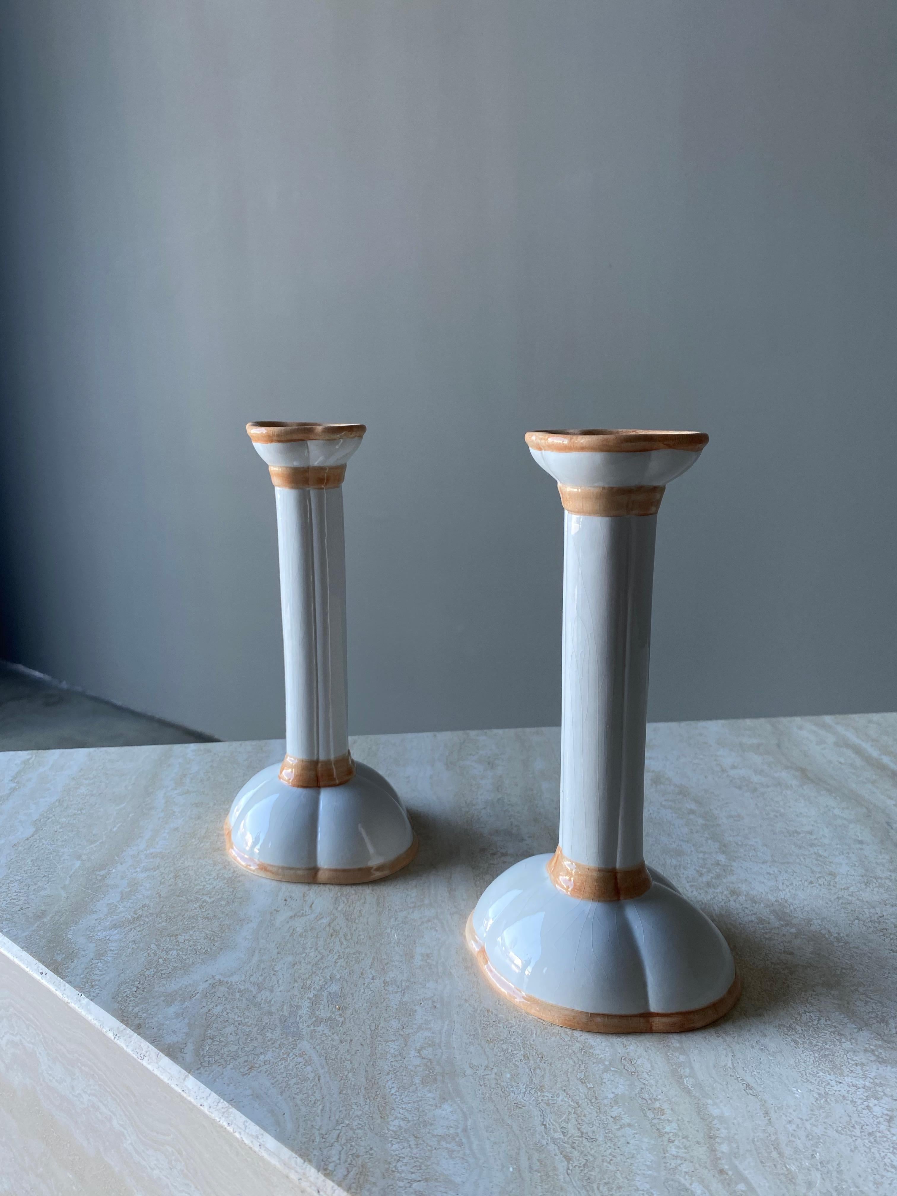 Italian Hand Painted Ceramic Candlesticks, 1960s For Sale 1