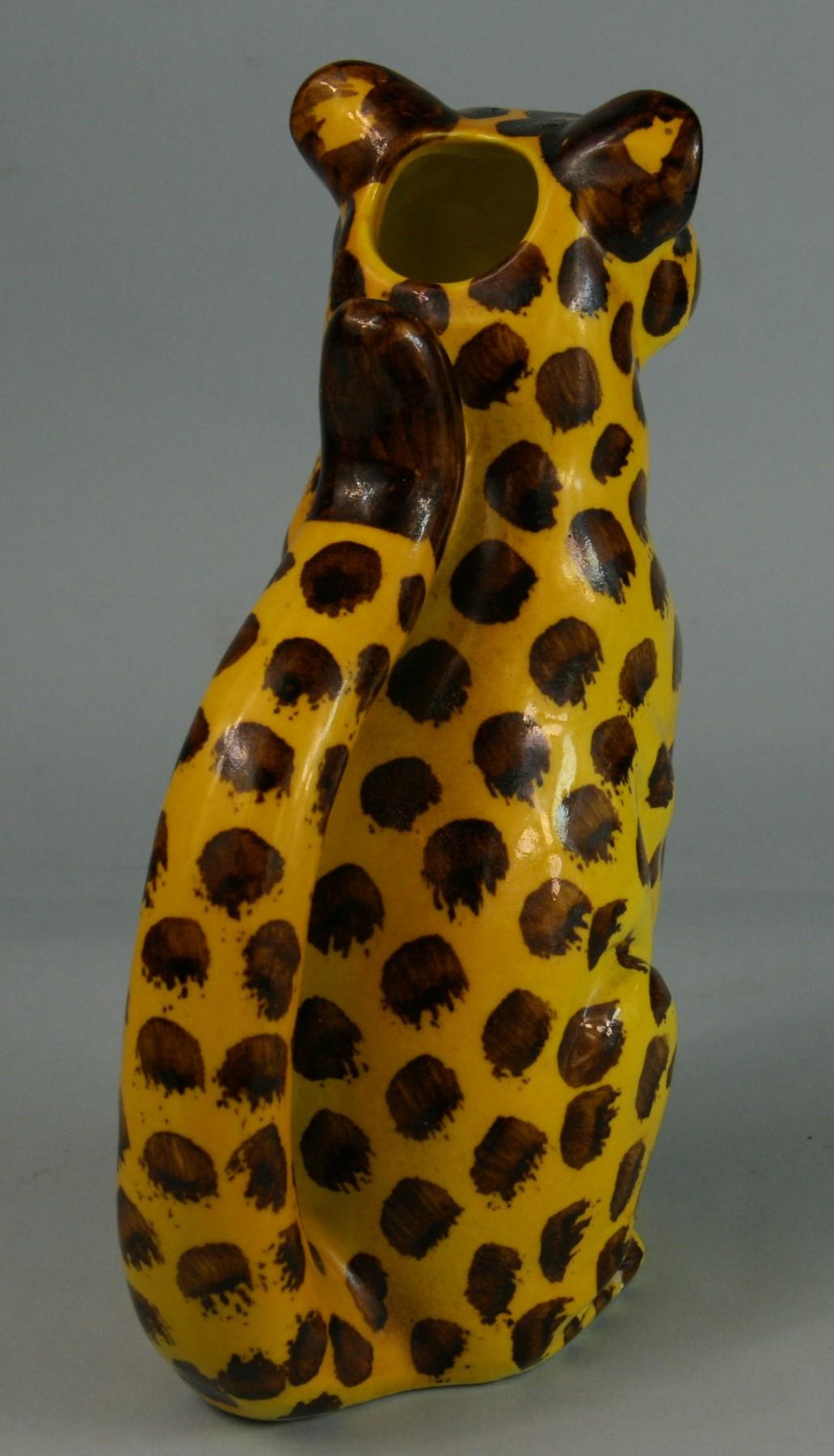 Late 20th Century Cheetah Glazed Ceramic Hand Painted Pitcher  Italy 1975 For Sale