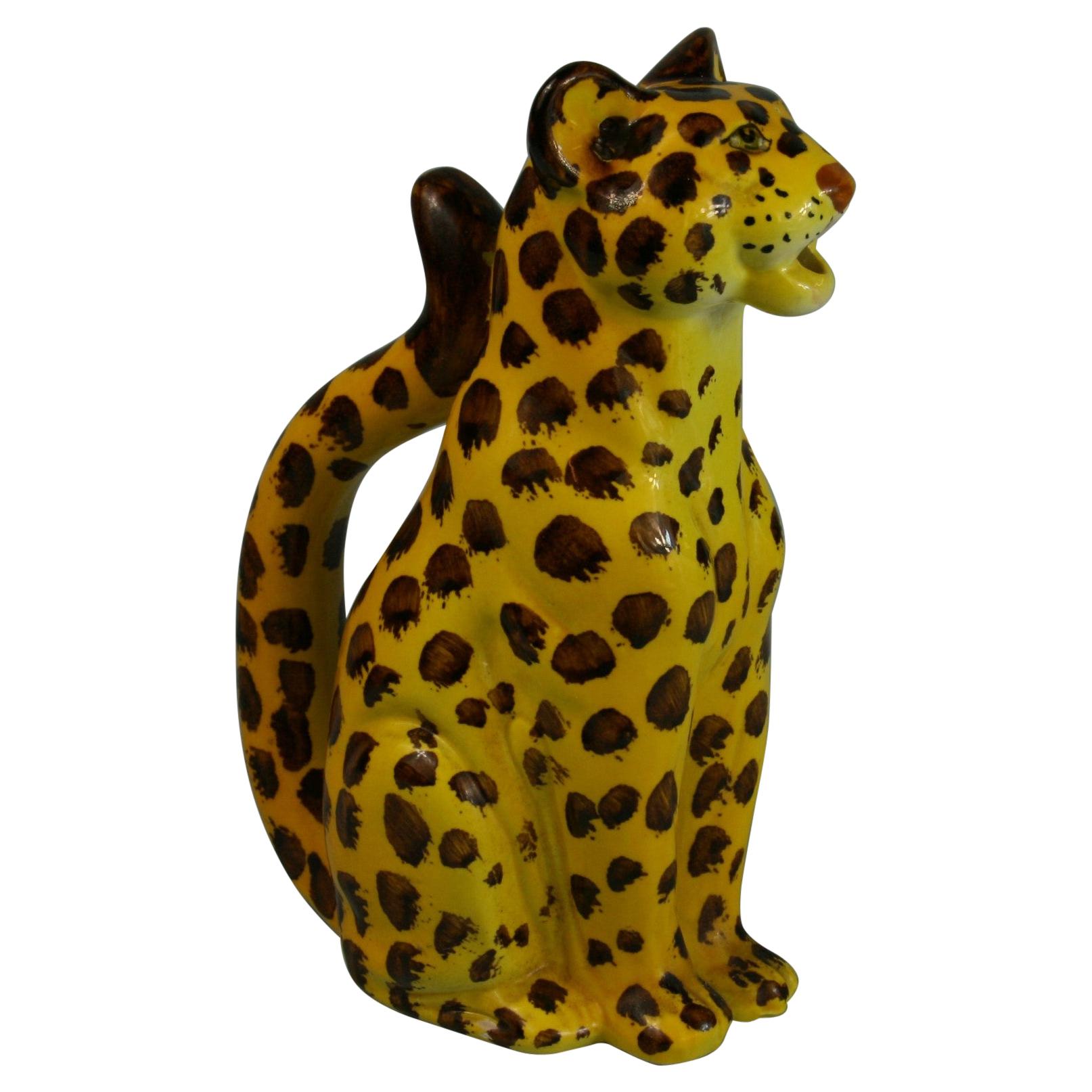 Cheetah Glazed Ceramic Hand Painted Pitcher  Italy 1975 For Sale