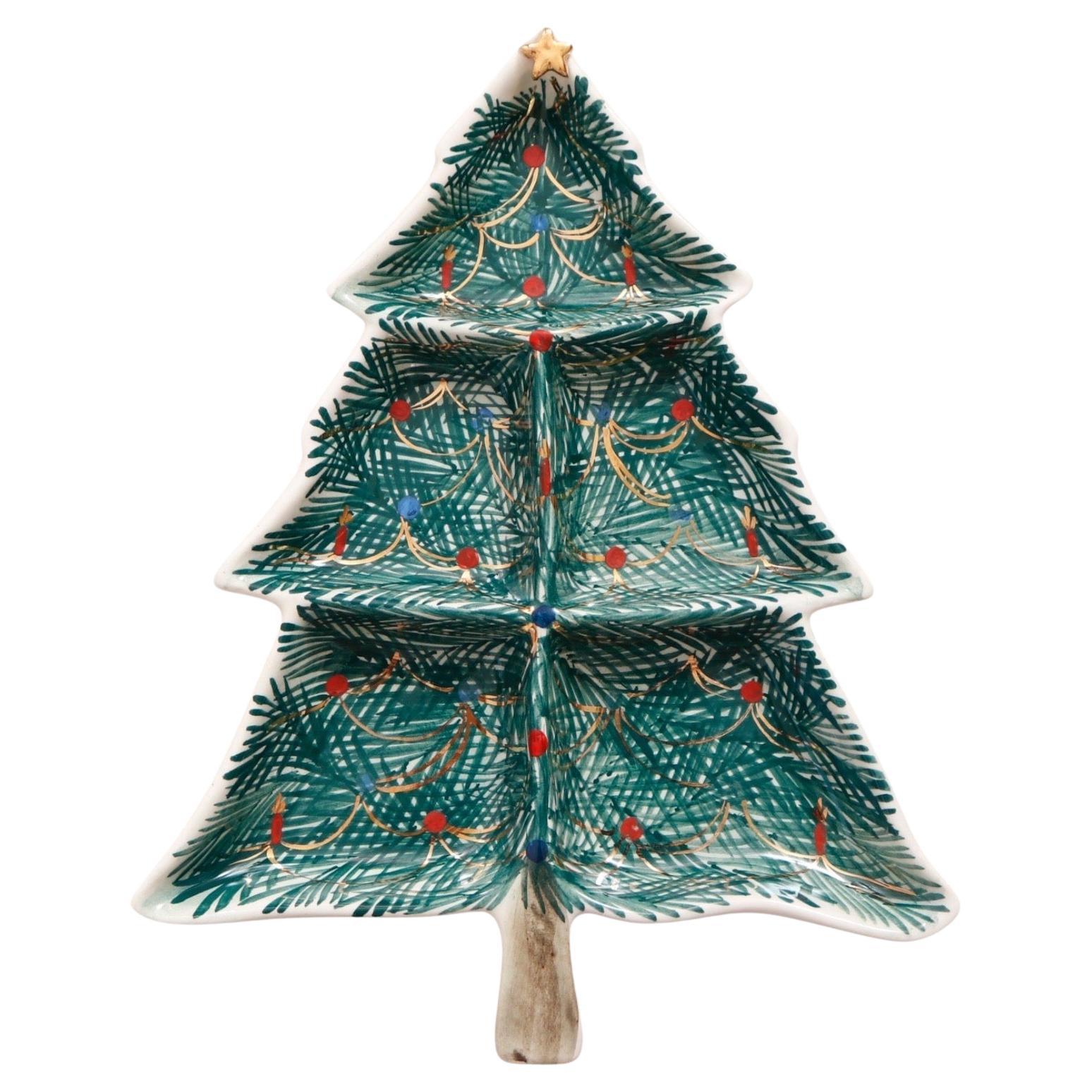 Italian Hand Painted Ceramic Christmas Tree Platter