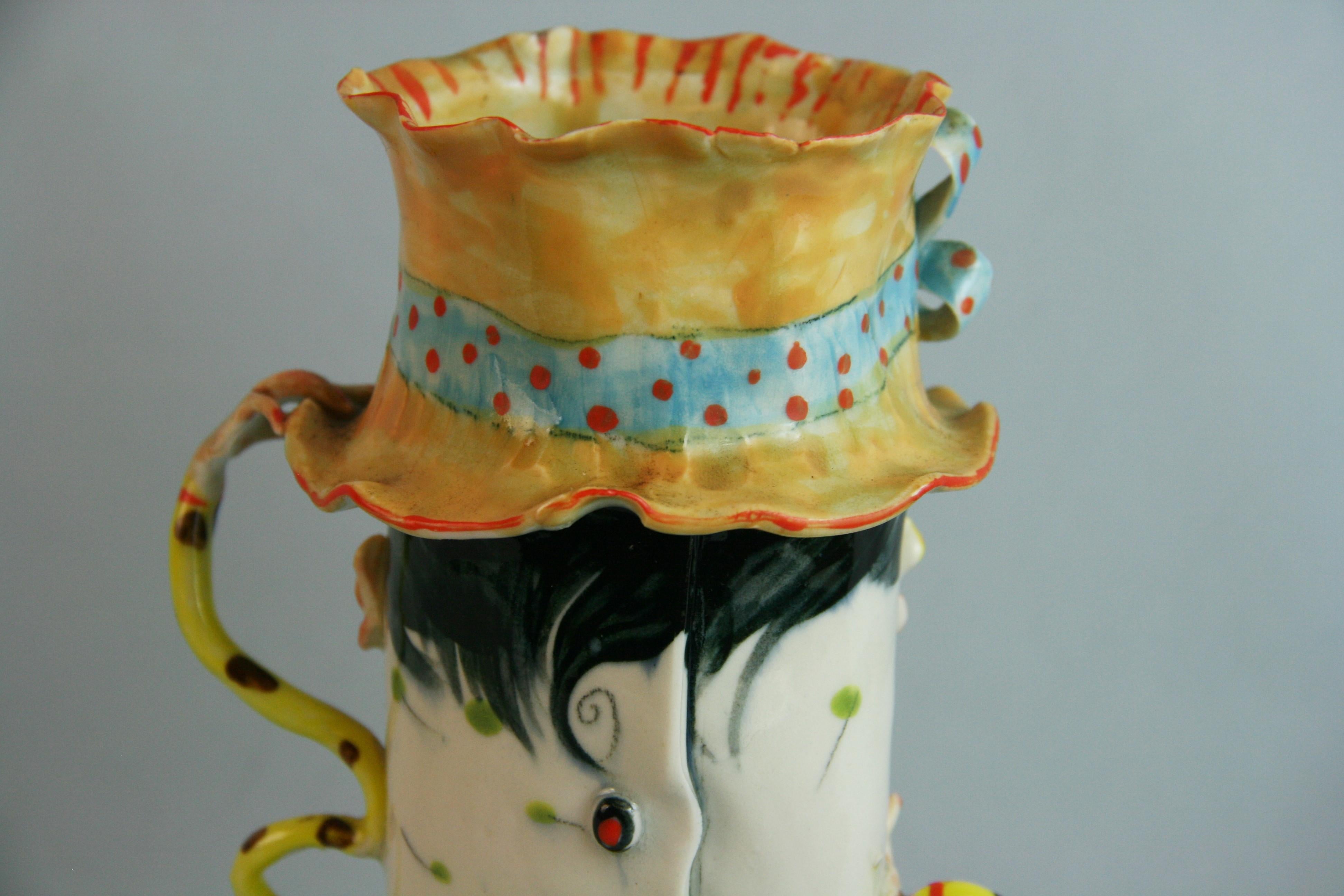 Italian Hand Painted Ceramic Figural Vase For Sale 8