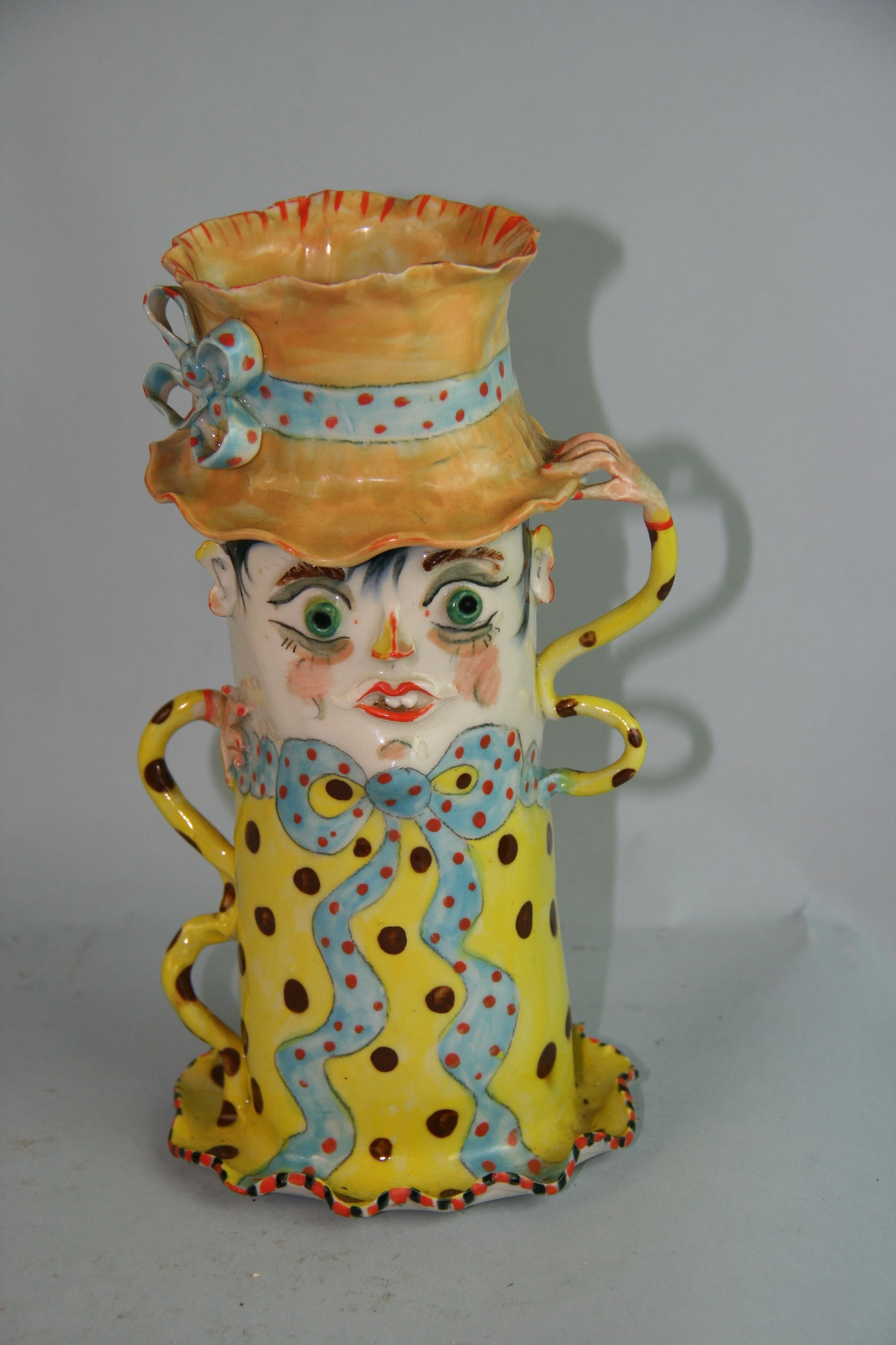 Italian Hand Painted Ceramic Figural Vase For Sale 12