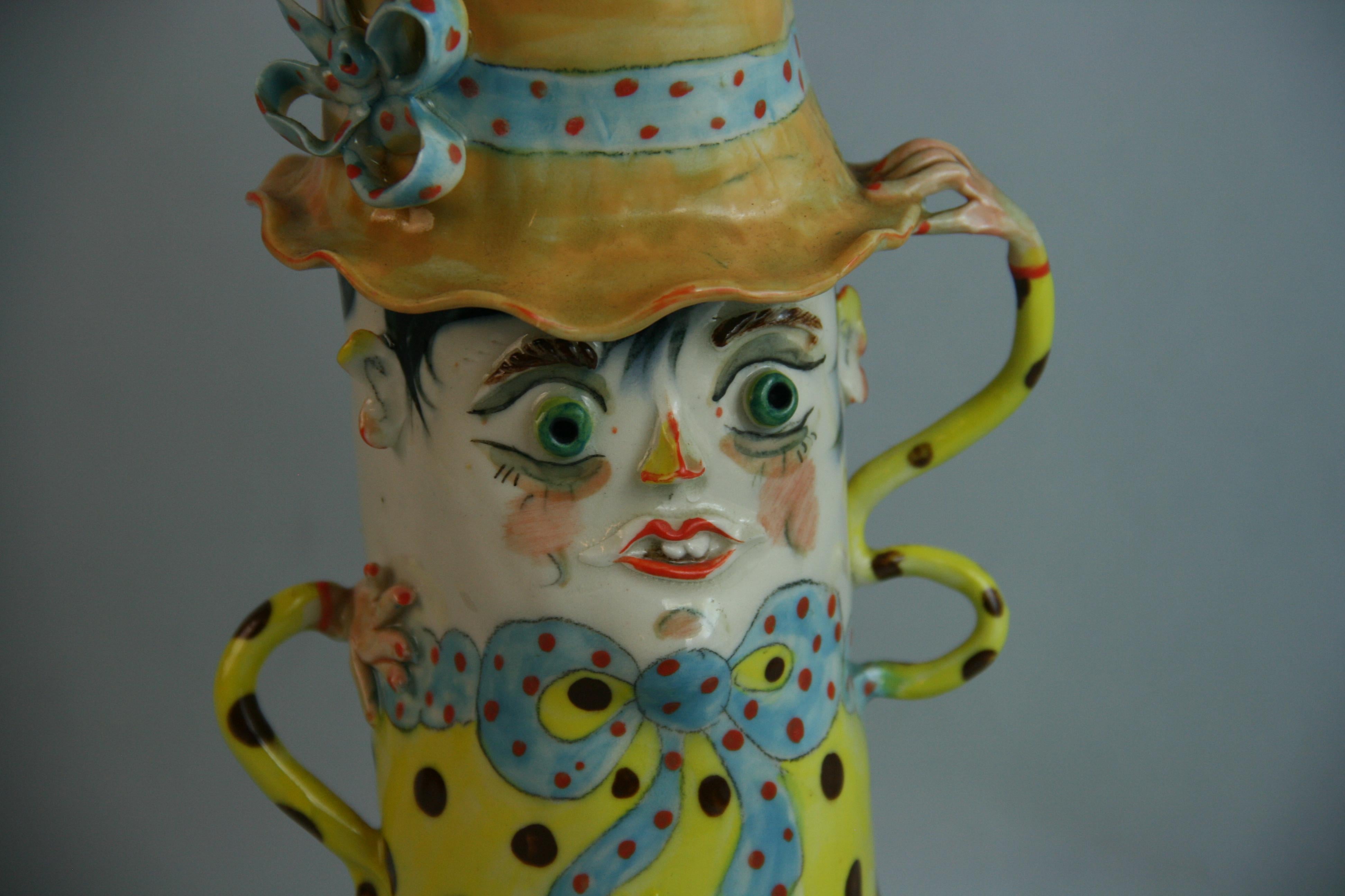 Italian Hand Painted Ceramic Figural Vase In Good Condition For Sale In Douglas Manor, NY