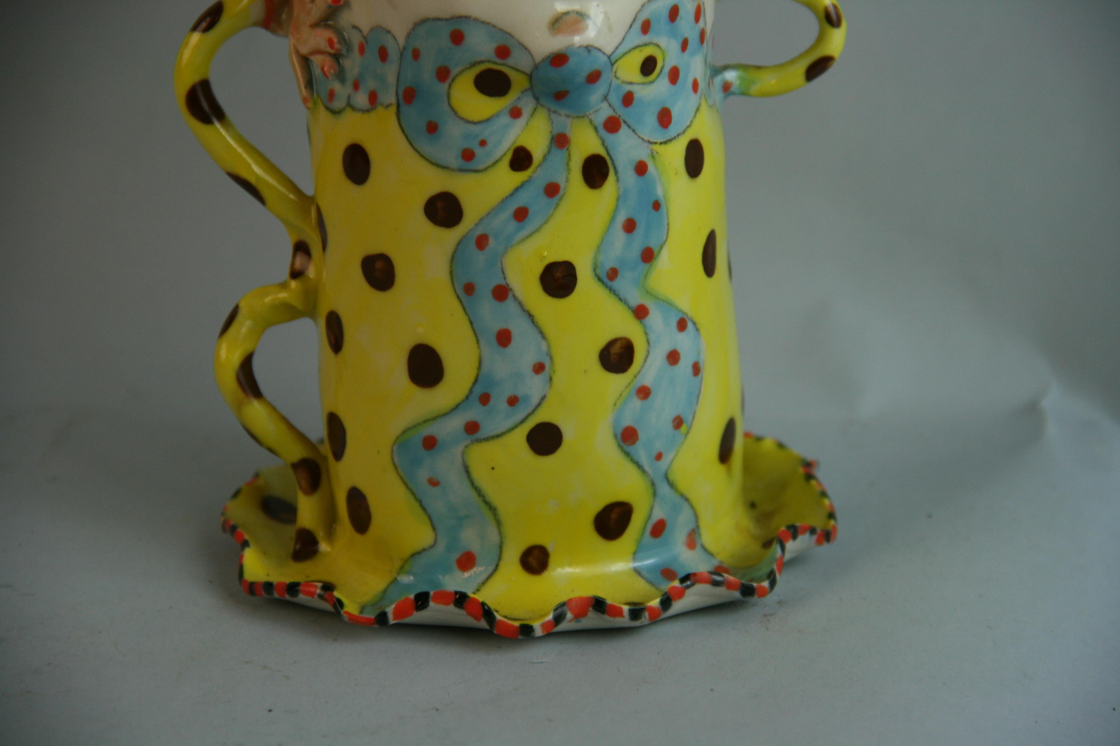 Italian Hand Painted Ceramic Figural Vase For Sale 1