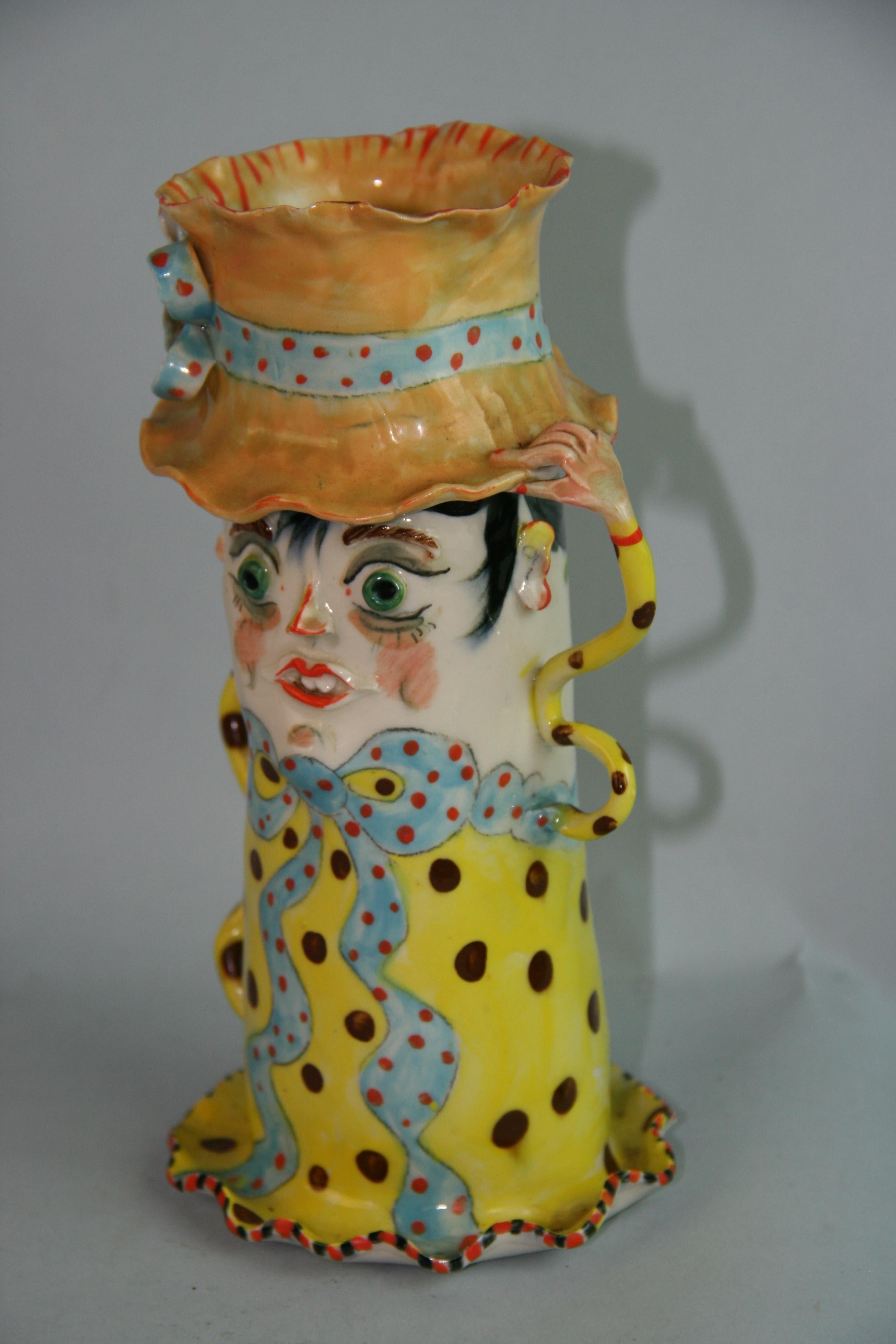 Italian Hand Painted Ceramic Figural Vase For Sale 2