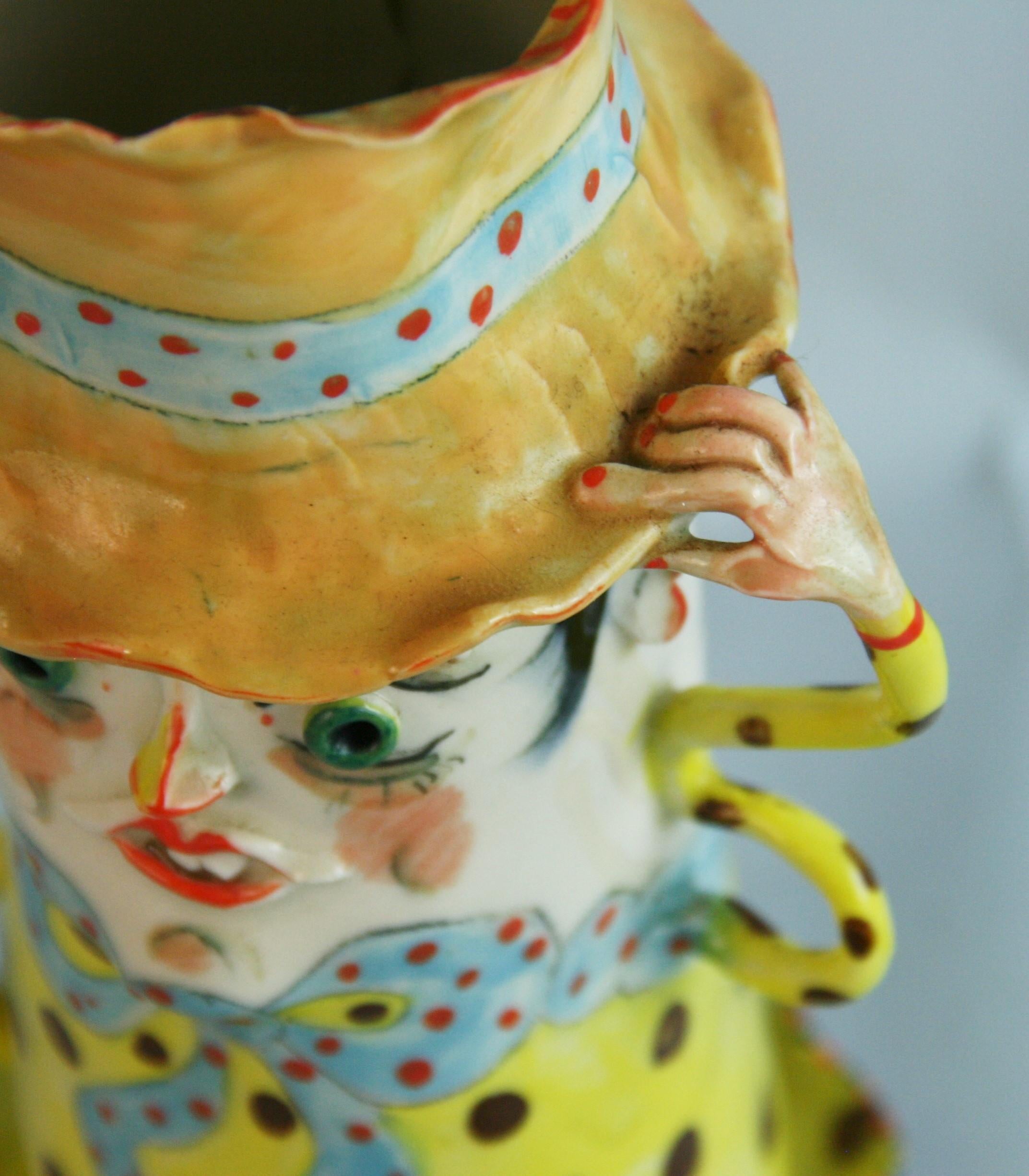 Italian Hand Painted Ceramic Figural Vase For Sale 4