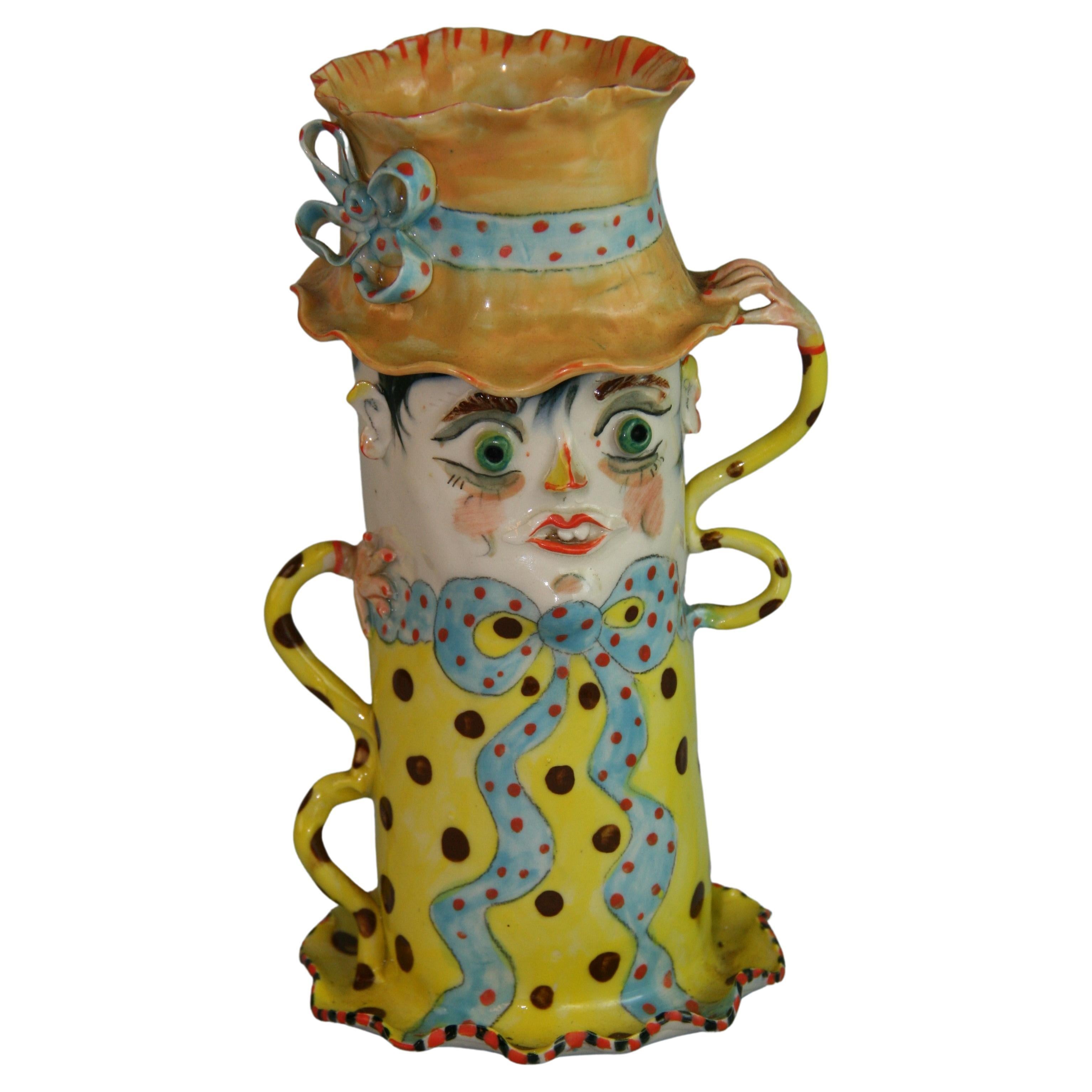 Italian Hand Painted Ceramic Figural Vase For Sale
