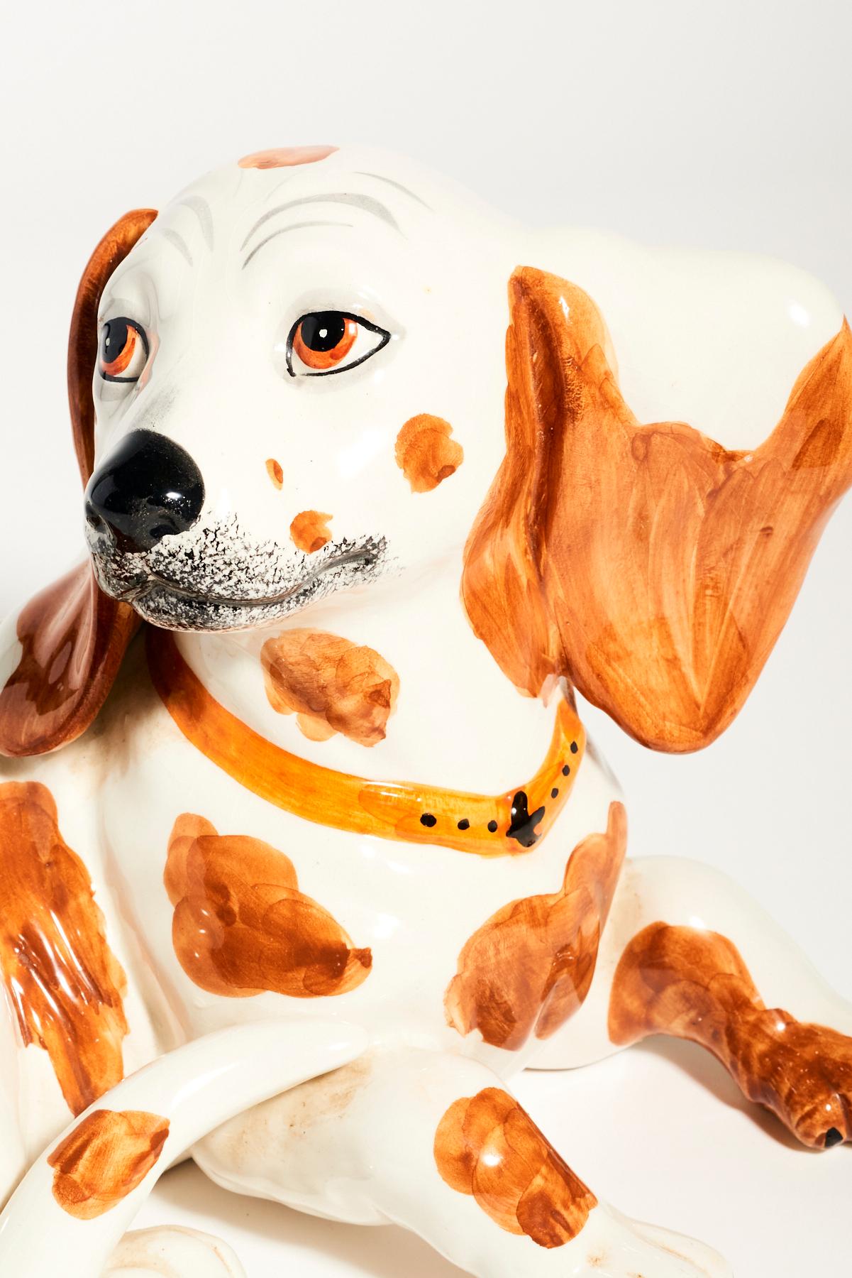 Italian Hand Painted Ceramic Hound In Excellent Condition In New York, NY