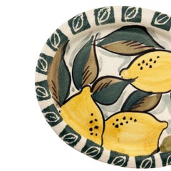Italian Hand-Painted Ceramic Lemon Majolica Plate Signed, Mid-Century