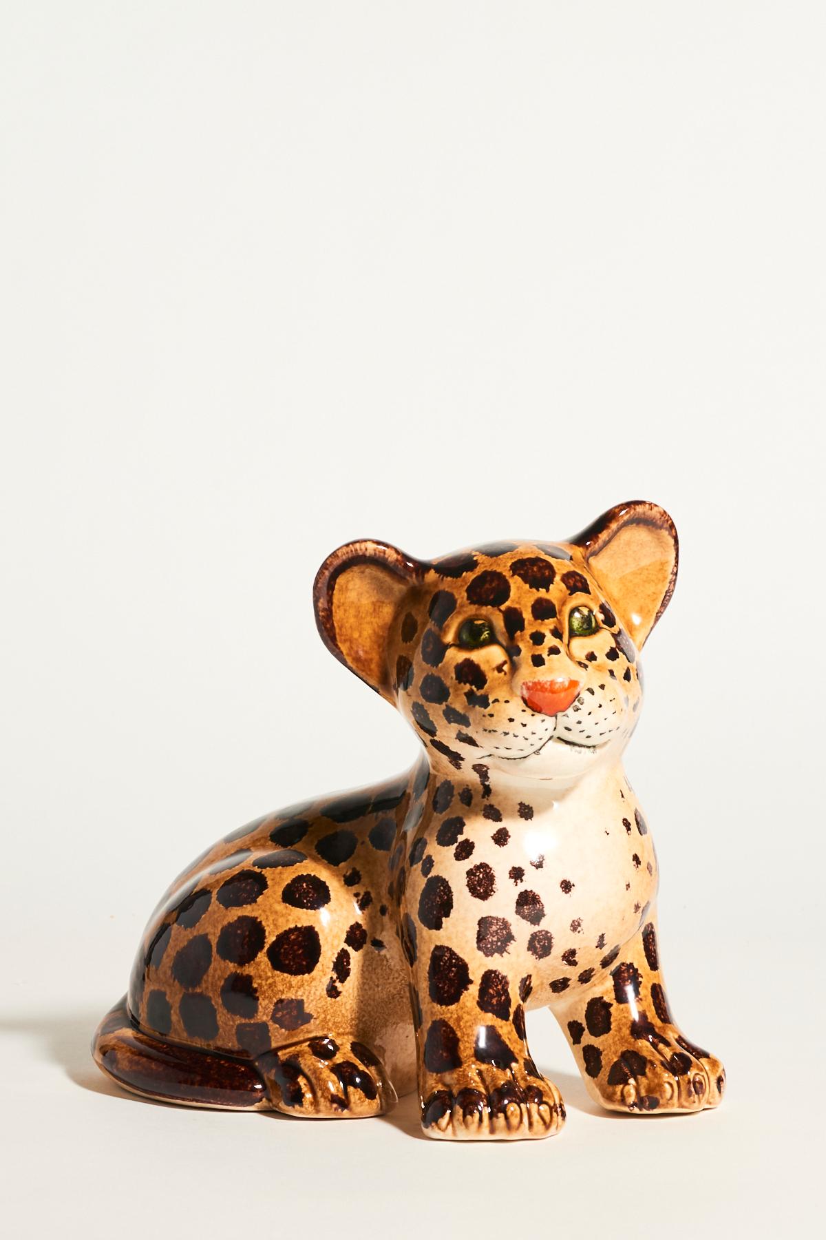 Italian Hand Painted Ceramic Leopard Cub In Excellent Condition In New York, NY