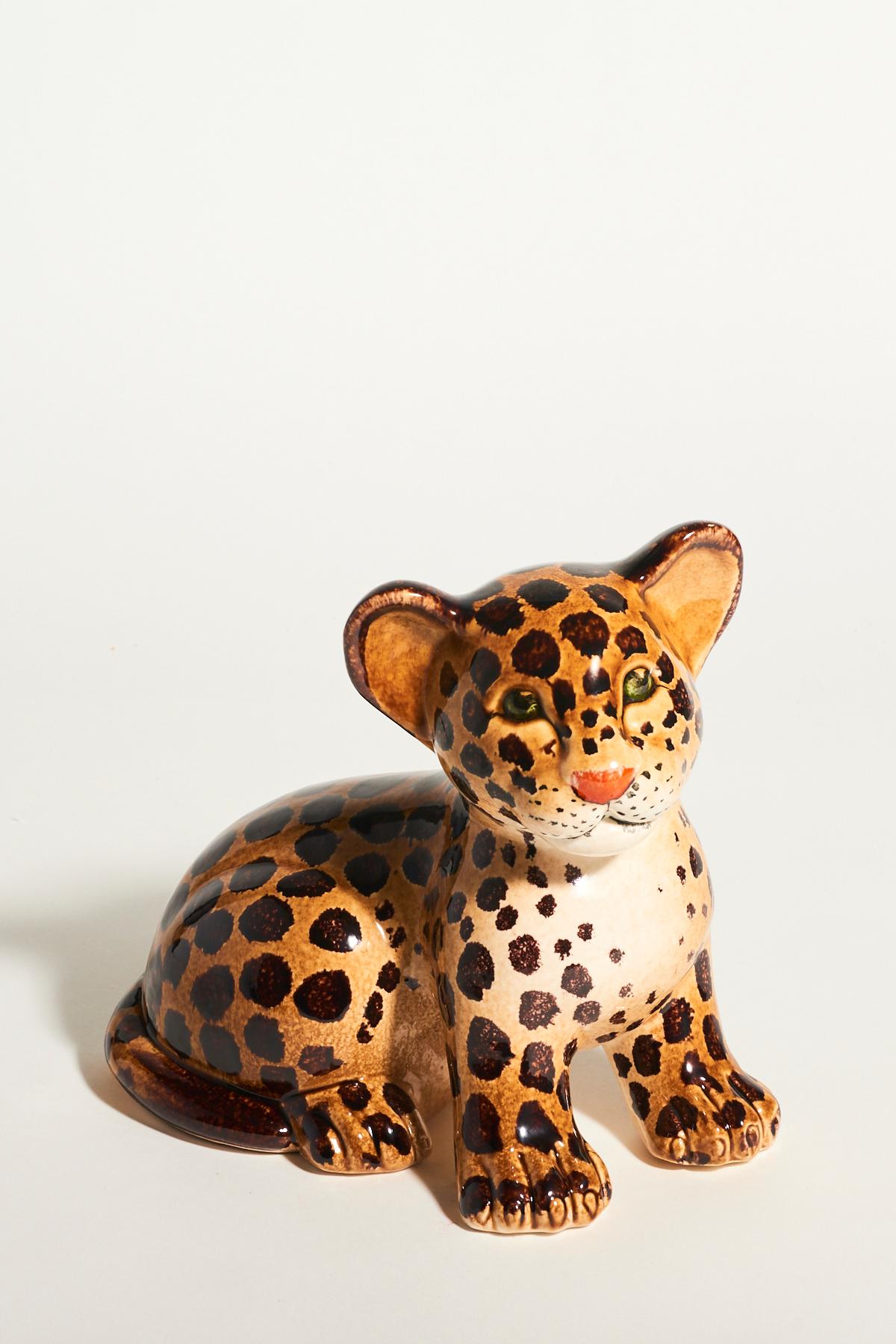 Mid-20th Century Italian Hand Painted Ceramic Leopard Cub