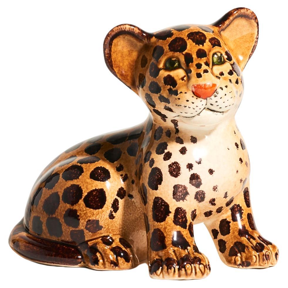 Italian Hand Painted Ceramic Leopard Cub