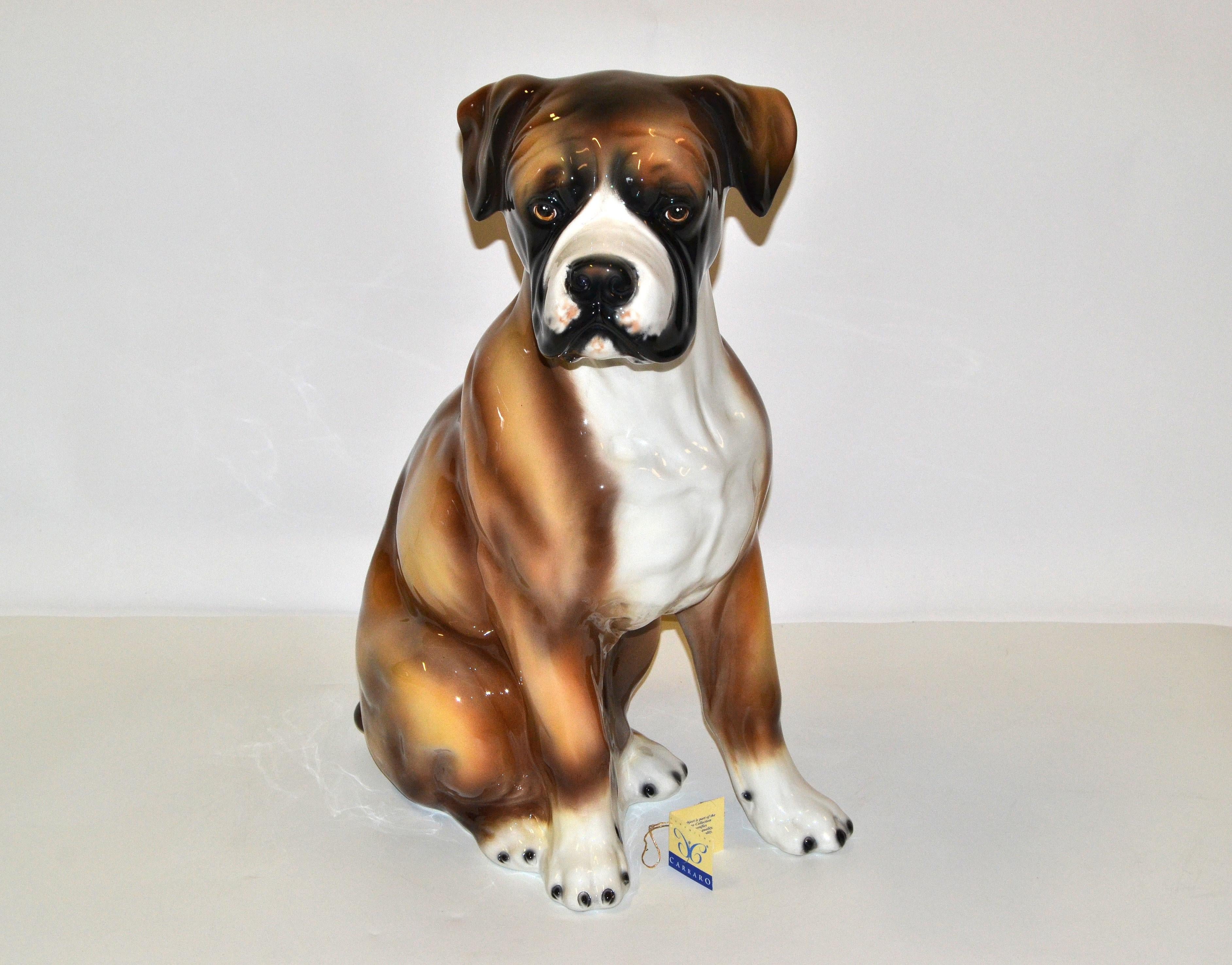 Italian Hand Painted & Ceramic Life-sized Boxer Dog Statue, Animal Sculpture 4