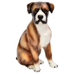 Vintage Italian Hand Painted & Ceramic Life-sized Boxer Dog Statue, Animal Sculpture