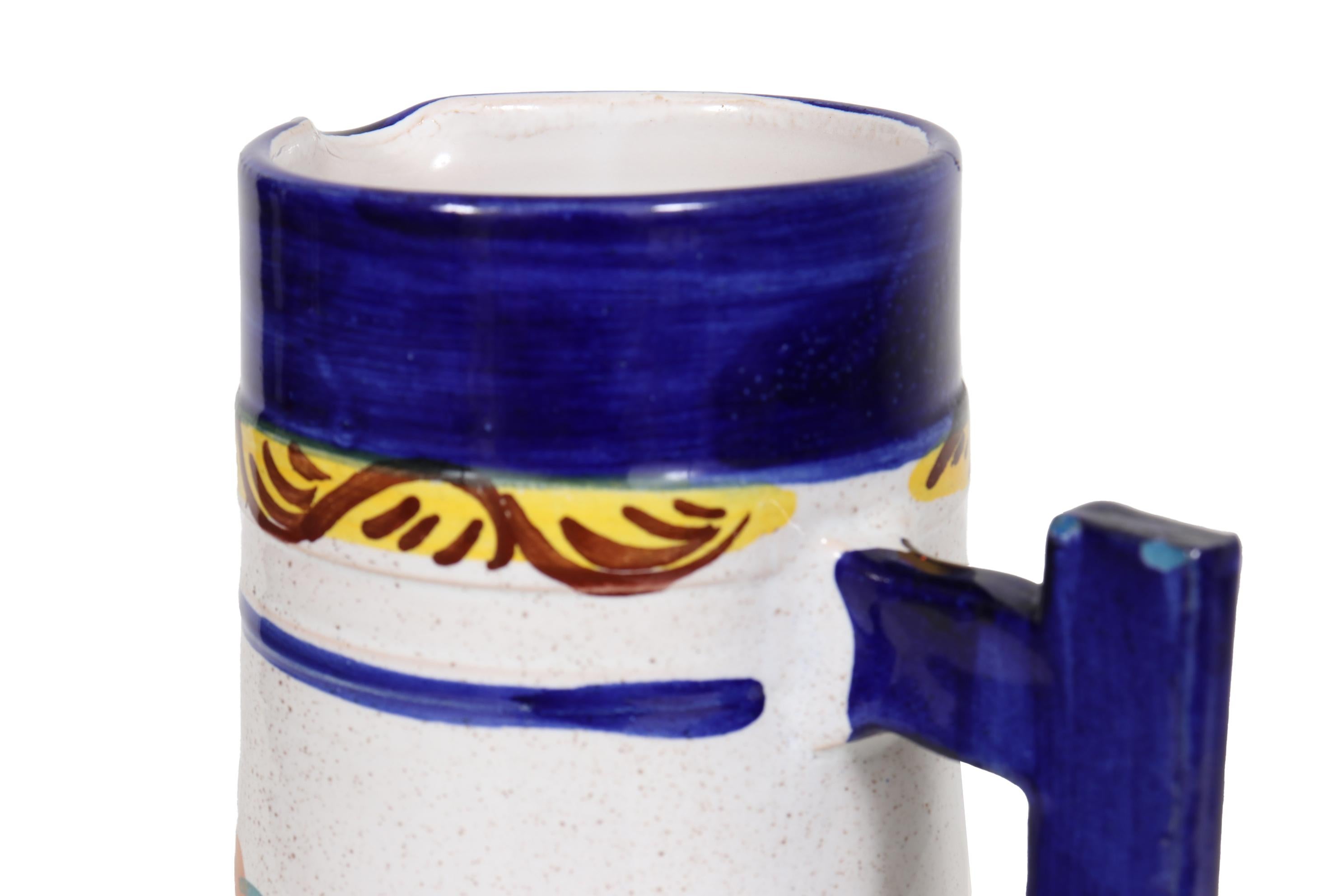 Italienischer handbemalter Keramikkrug im Zustand „Hervorragend“ im Angebot in Bradenton, FL